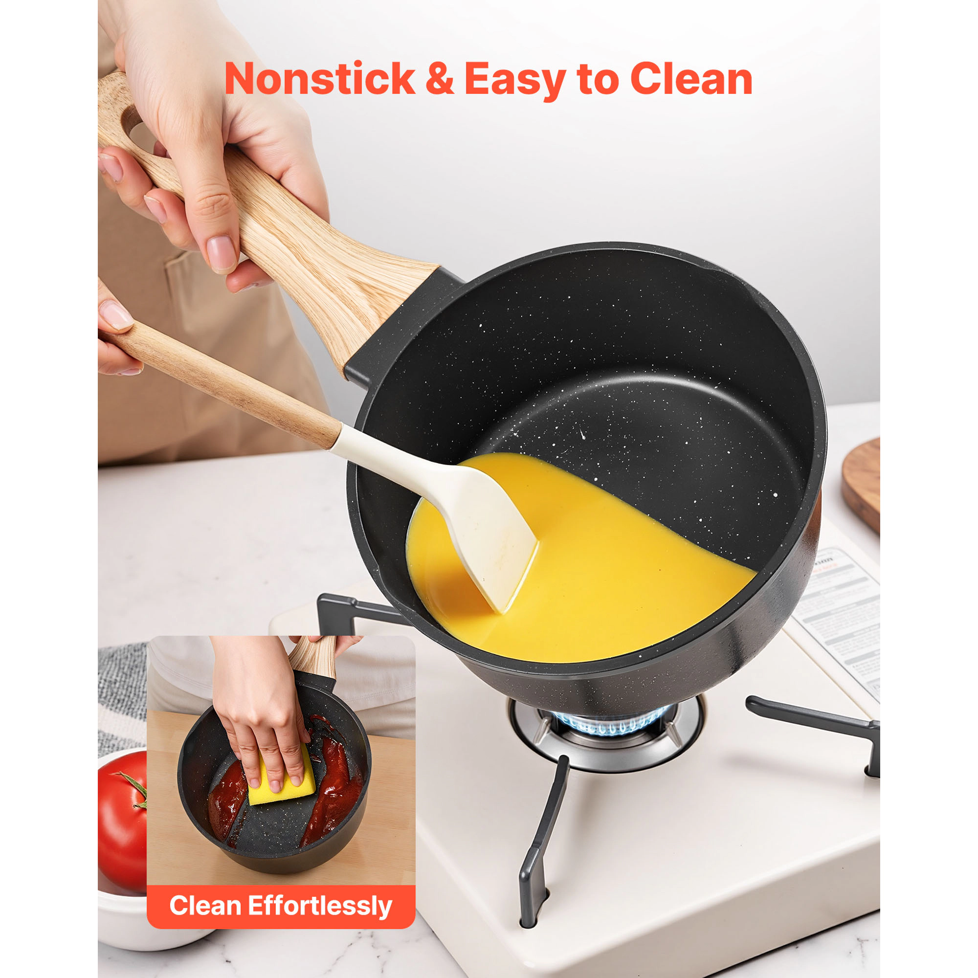 HONGGE Saucepan Nonstick Saucepan with Tempered Glass Lid Multipurpose Cooking Sauce Pot with Detachable Handle Sauce
