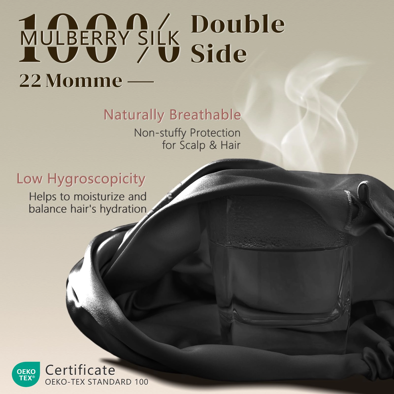 PIGFDK 22 Momme Mulberry Silk Bonnet For Sleeping Women  Black