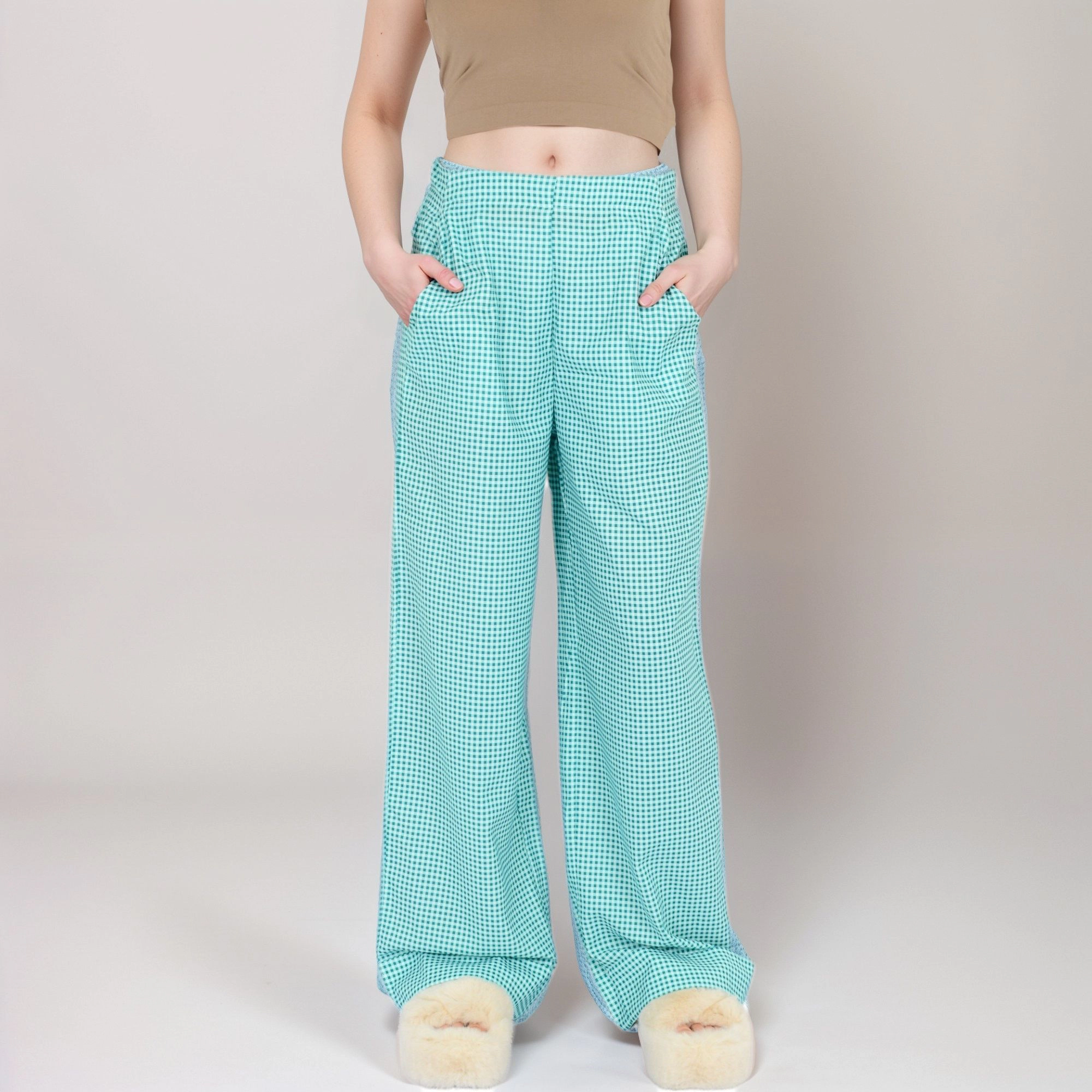 Anna-Kaci Women's Vertical Red Stripe Wide Leg Pants with Waistband and Full-Length Flowing Silhouette