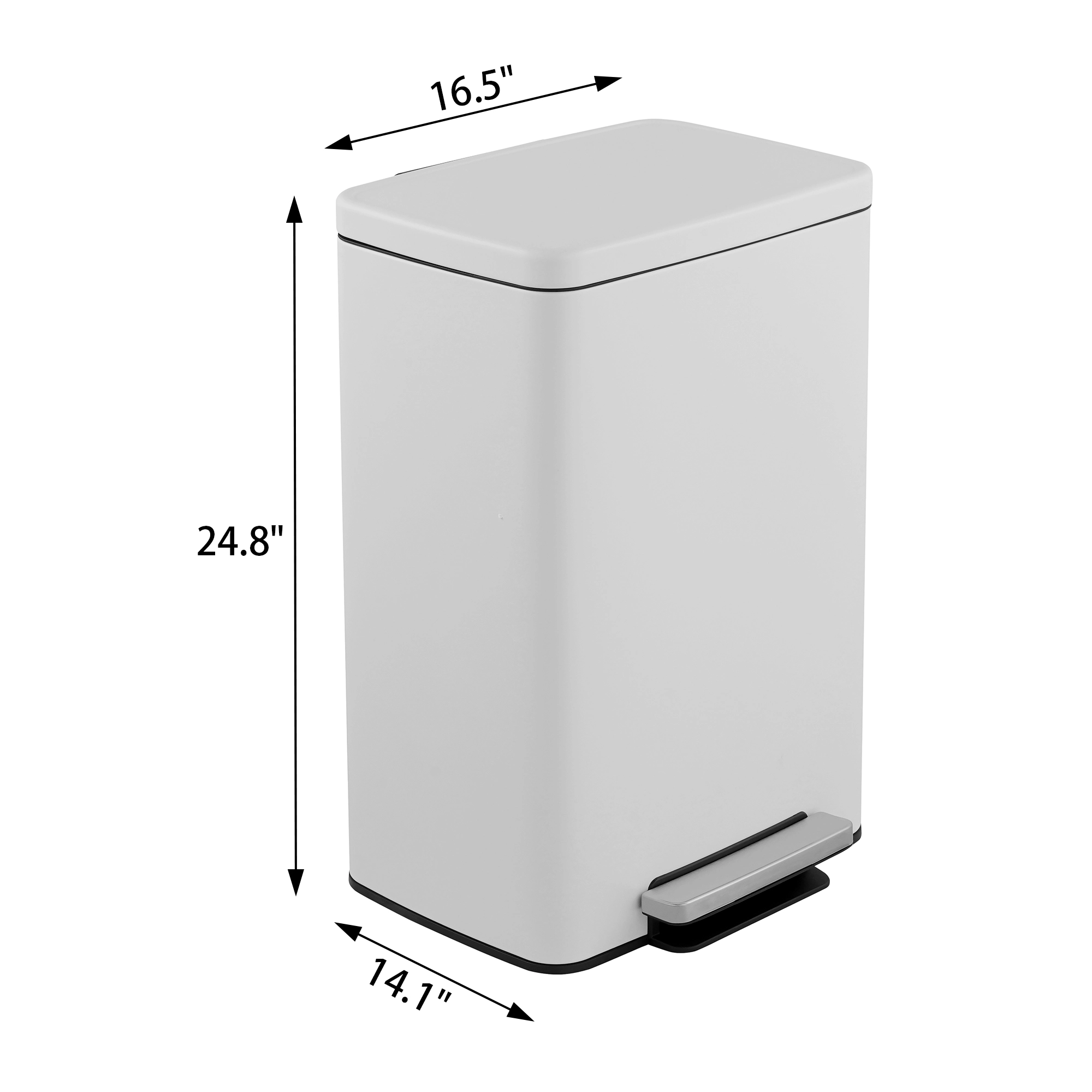 Innovaze 13 Gal./50 Liter Rectangular  Stainless-Steel-Made  Matt White Step-on Trash Can for Kitchen