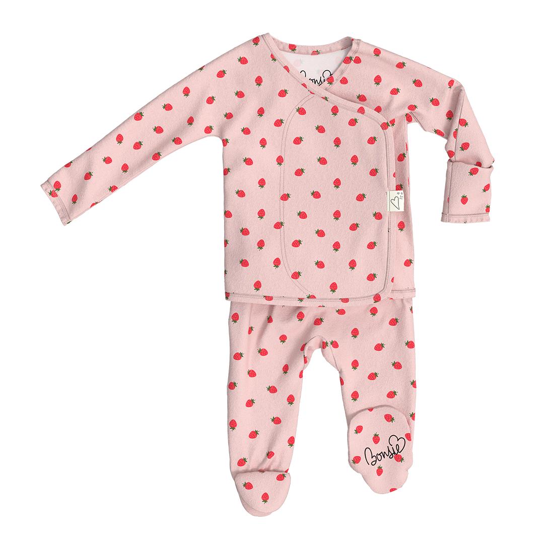 Bonsie Footie - Strawberries, Skin-to-Skin Wrap-Front Baby