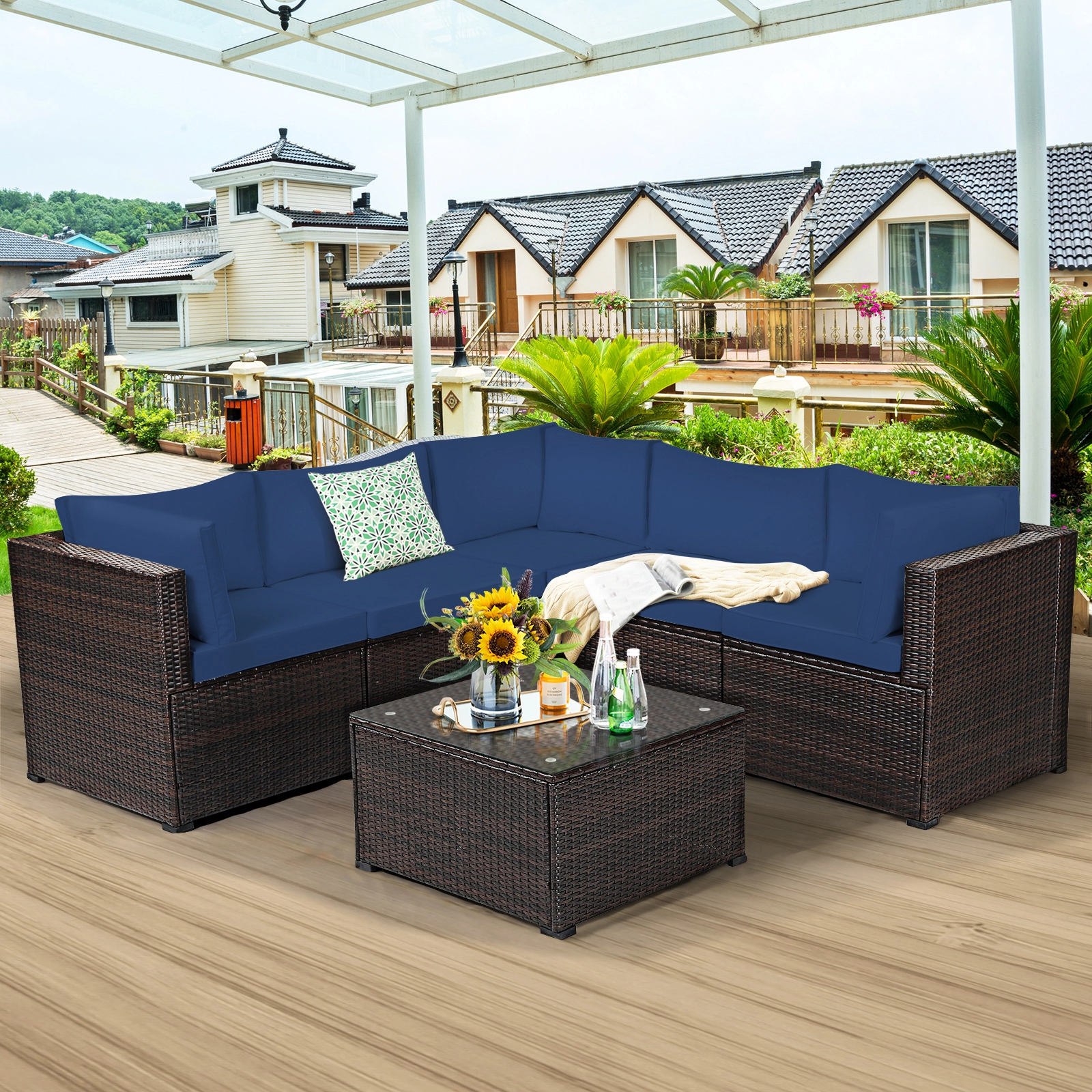 LJG 6 Pieces Patio Furniture Sofa Set with Cushions for Outdoor
