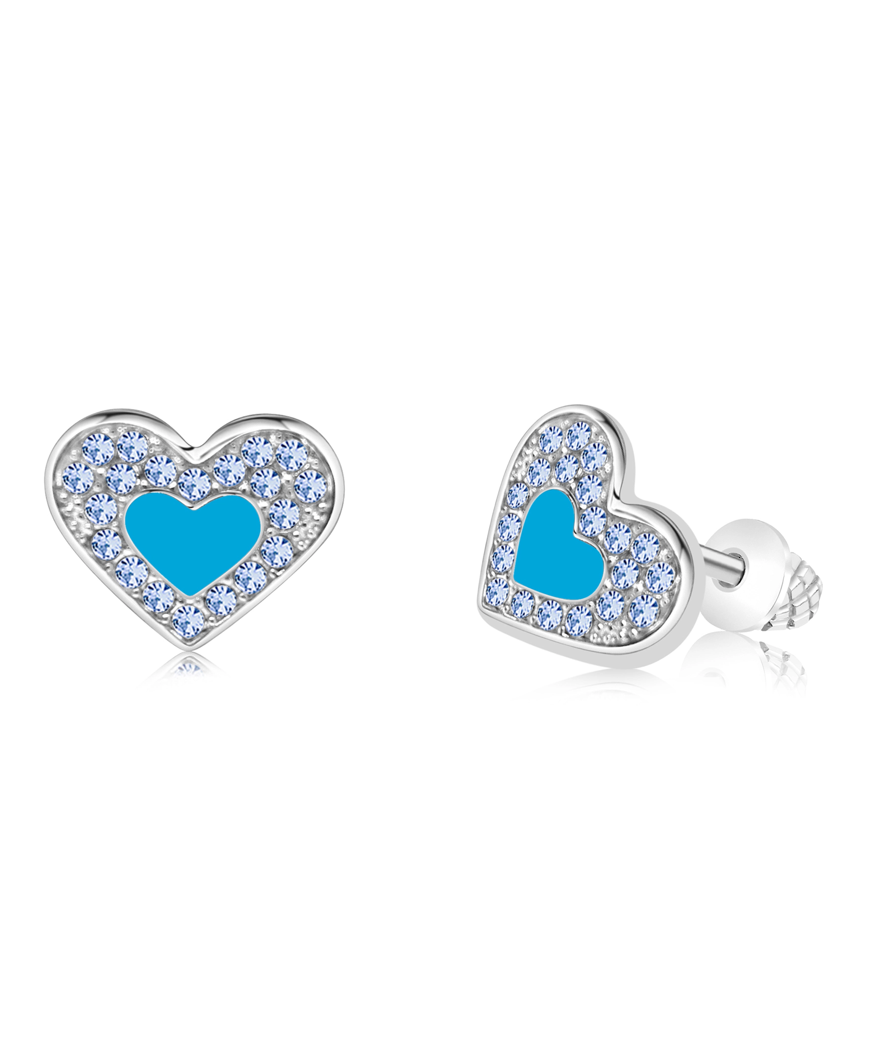 CHANTEUR Girls Heart Stud Earrings - Silver-Plated, Hypoallergenic Titanium Screwback