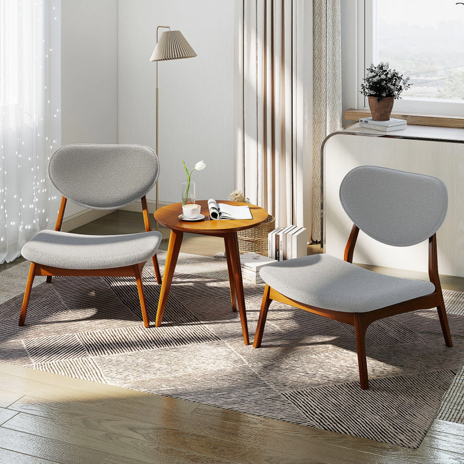 SUGIFT Gray 2 Velvet Chairs and 22-in Solid Wood Side Table 3-Piece Accent Chair Set