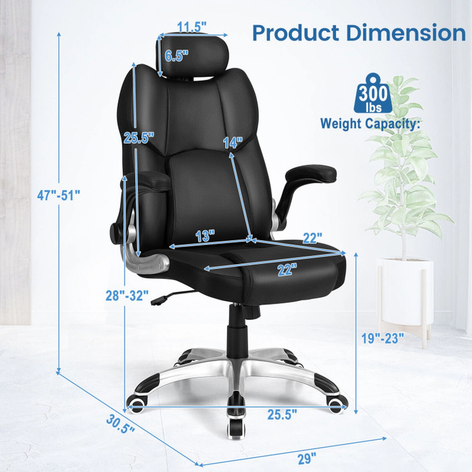 SUGIFT Kneading Massage Office Chair with Adjustable Headrest 29 x 30.5 x 47-51 in 22 x 22 in Seat 300-lb Capacity Black