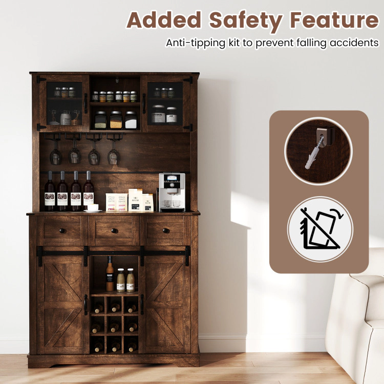 Hivvago 72 Inch Coffee Bar Cabinet With Drawers And Sliding Barn Doors