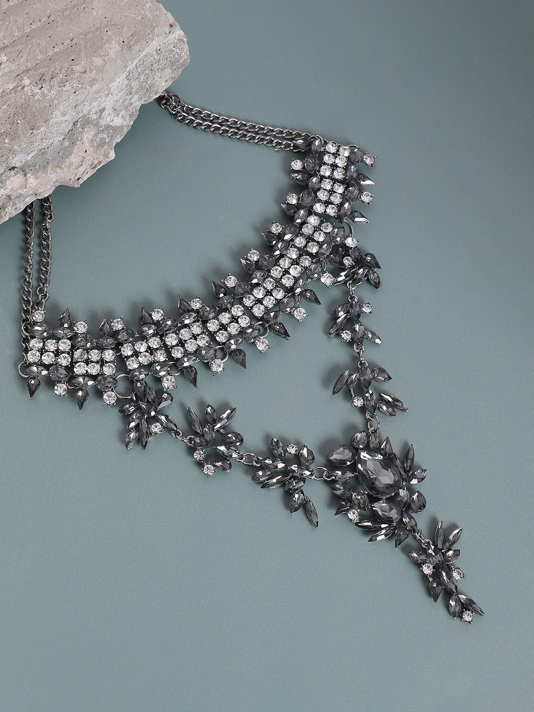SOHI Women's Crystal Silver Maxi Drop Necklace