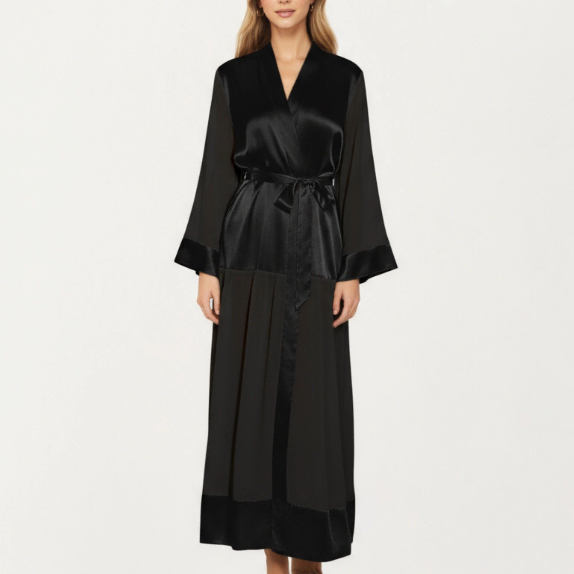Anna-Kaci Women's Long Satin Robe with Belted Waist and Wide Sleeves