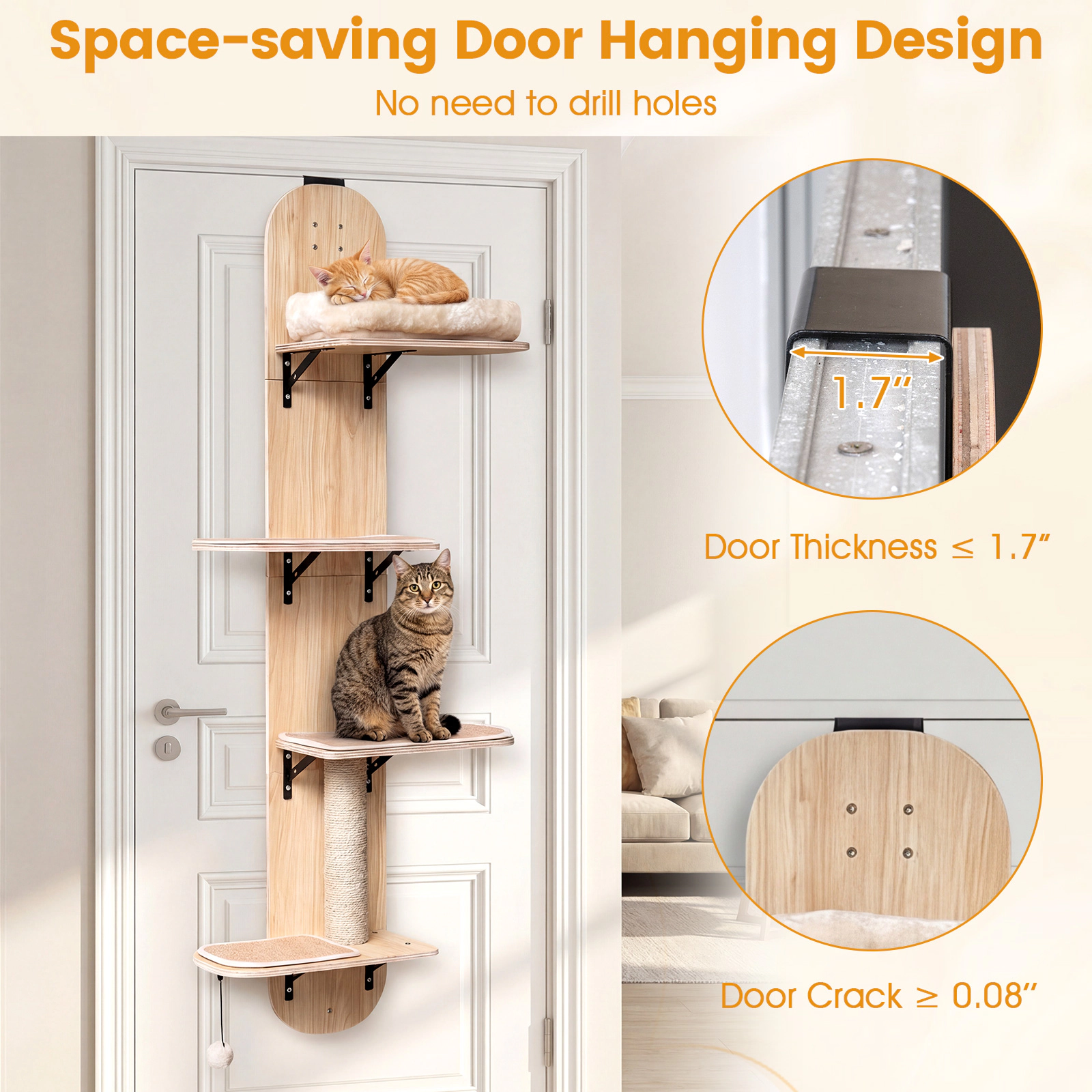 Glintex Door-Hanging Cat Climber with 5 Adjustable Heights and Plush Perch Bed