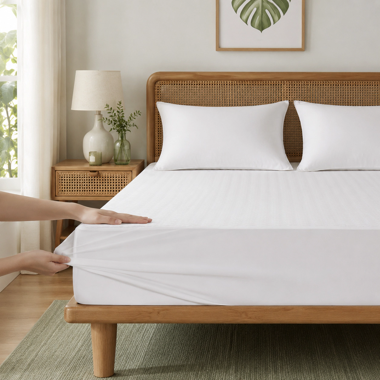 PEACE NEST Cooling Waterproof Mattress Protector with Ice Silk Top Layer and Machine Washable Design