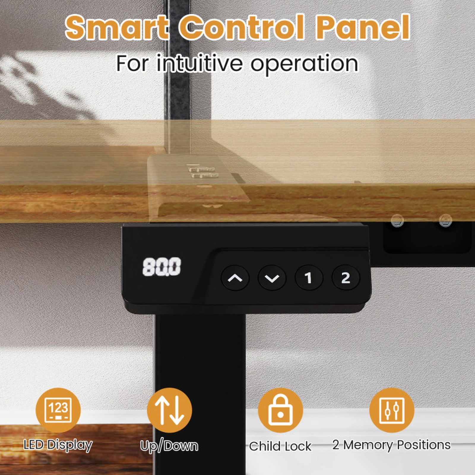SUGIFT Height Adjustable Standing Desk Frame LED Display 27.5-45.5-in Tall Metal Base for 40-48-in Desktops Black