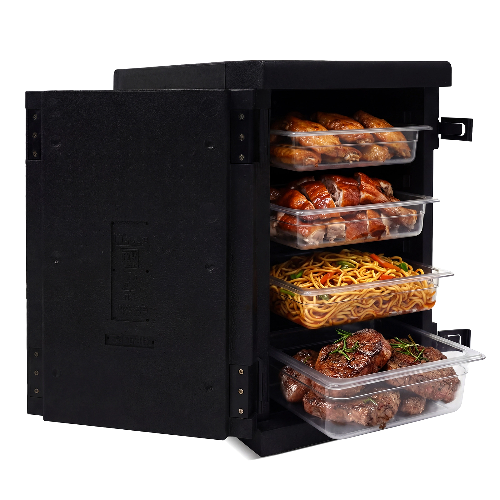 SUGIFT 91-Qt Front Loading 12 Shelf Dividers Insulated Food Pan Carrier 25-in x 17.5-in x 24-in 550-lb Capacity Black