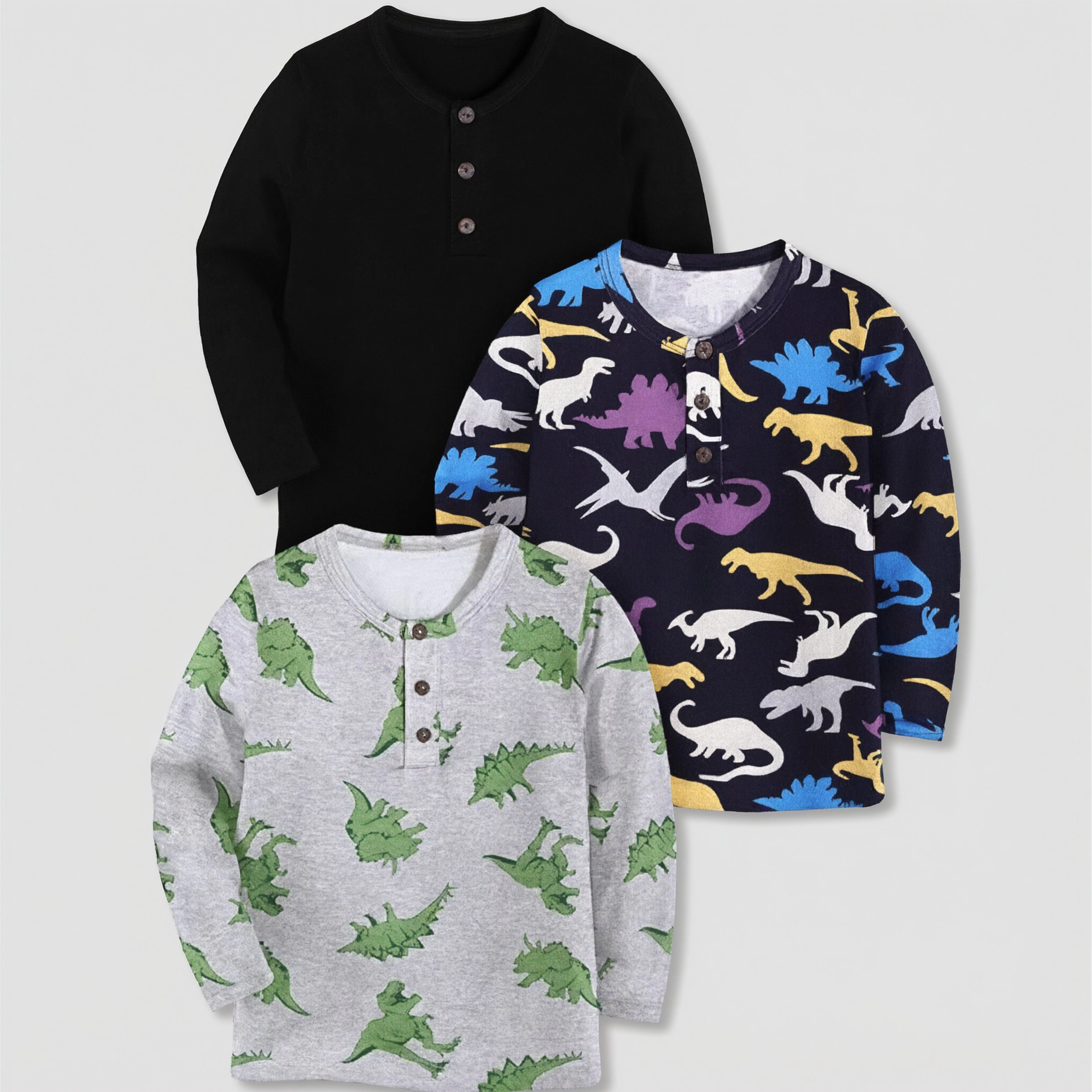 Arshiner Toddler Boys 3 Pack Long-Sleeve Henley T-Shirts Casual Cotton Graphic Shirt