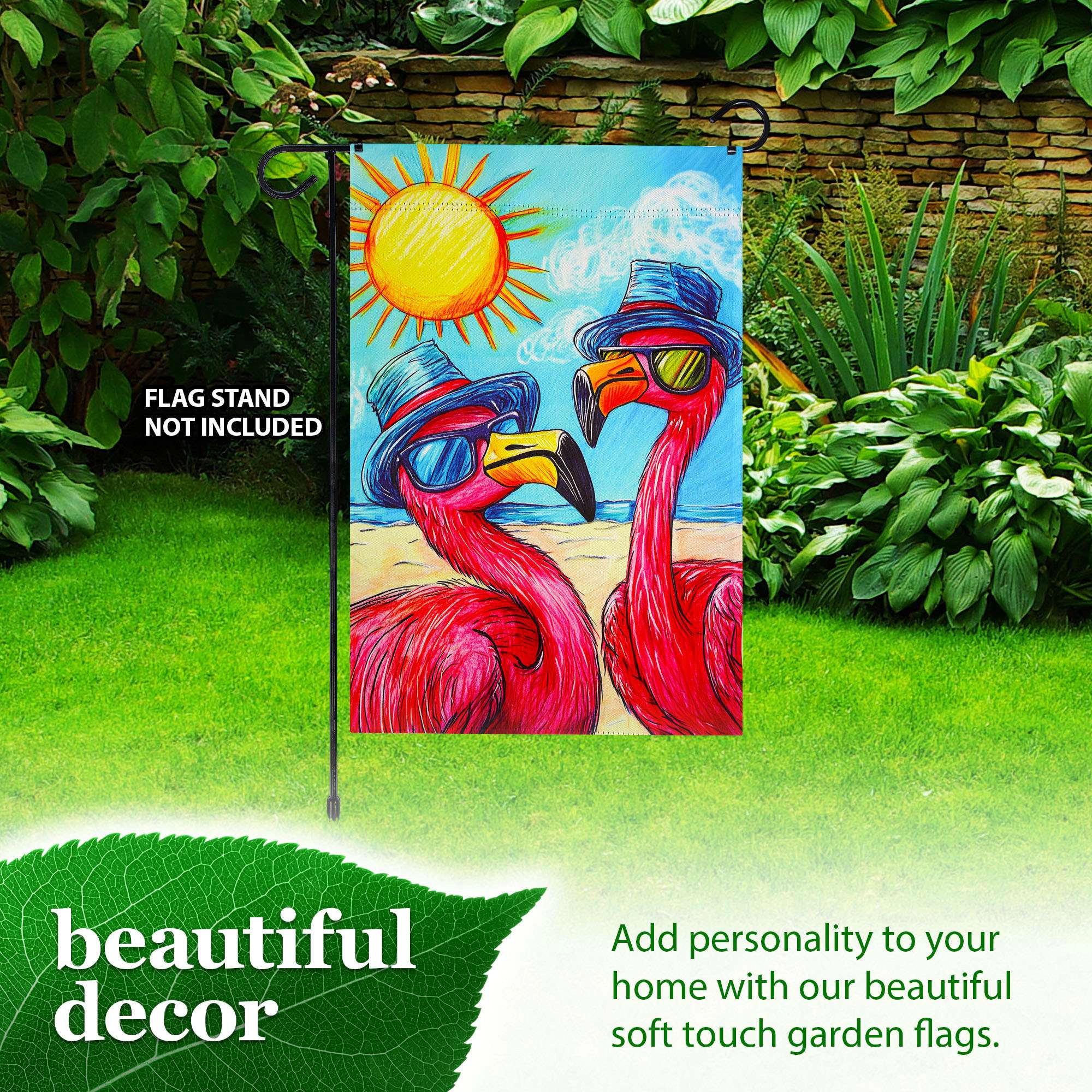 G128 Flamingo Beach Garden Flag 12x18 In Double-Sided Summer Yard Decoration