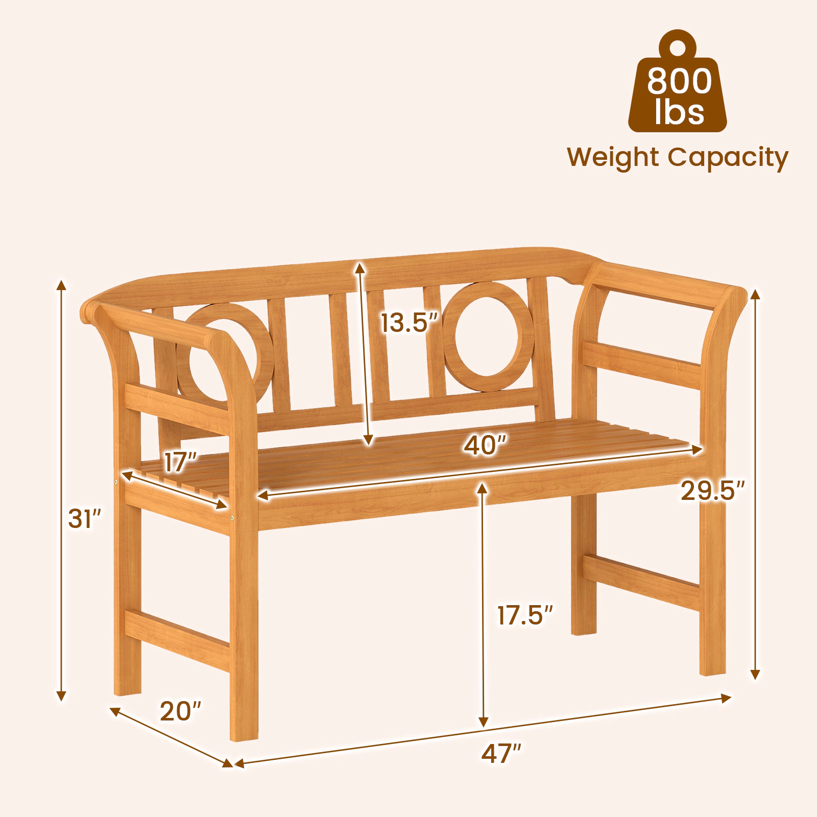 LJG Acacia Wood 2-Person Patio Loveseat with Backrest and Armrests for Backyard
