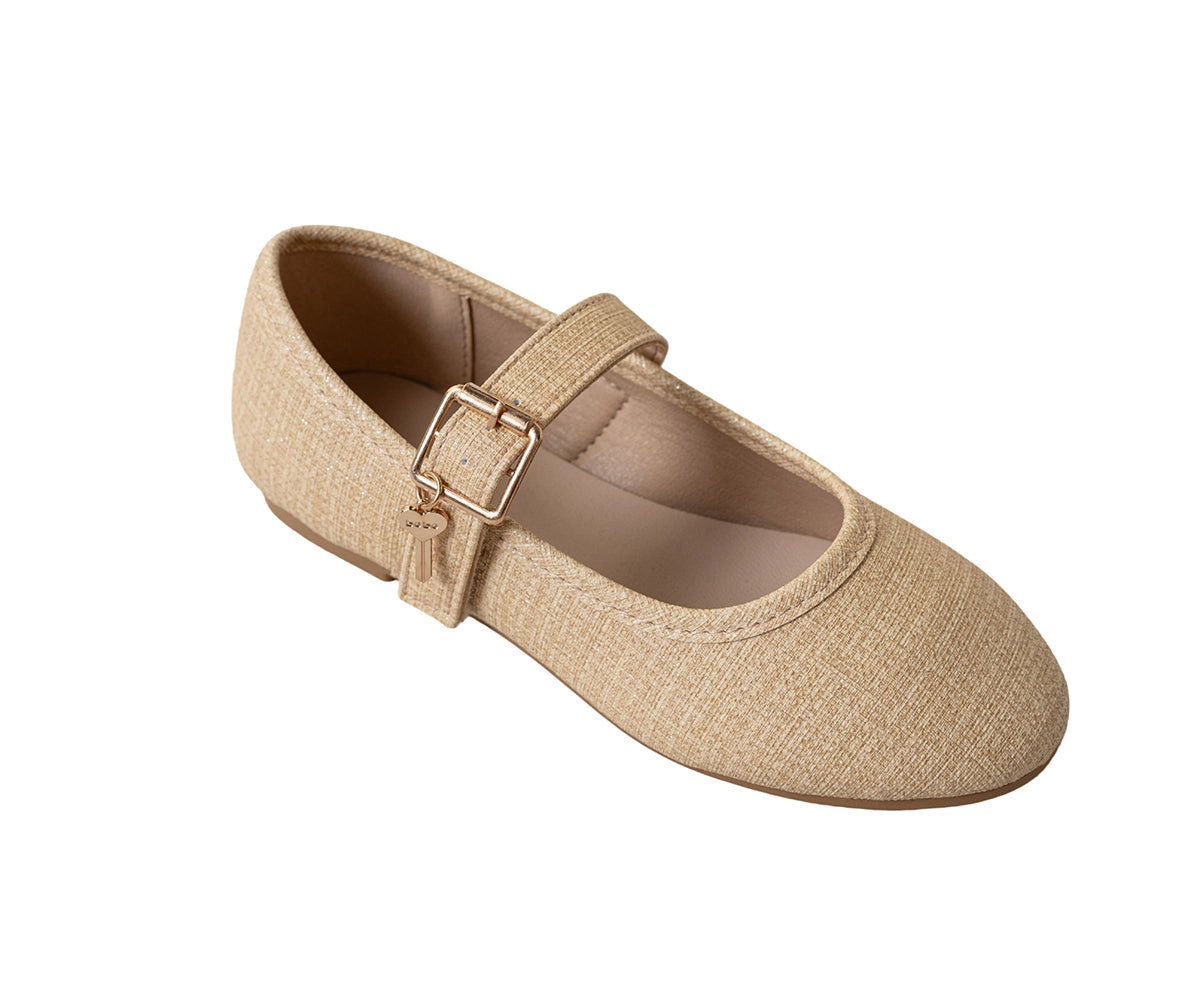 Bebe Girl's Shimmer Ballet Flat with Heart Key Charm