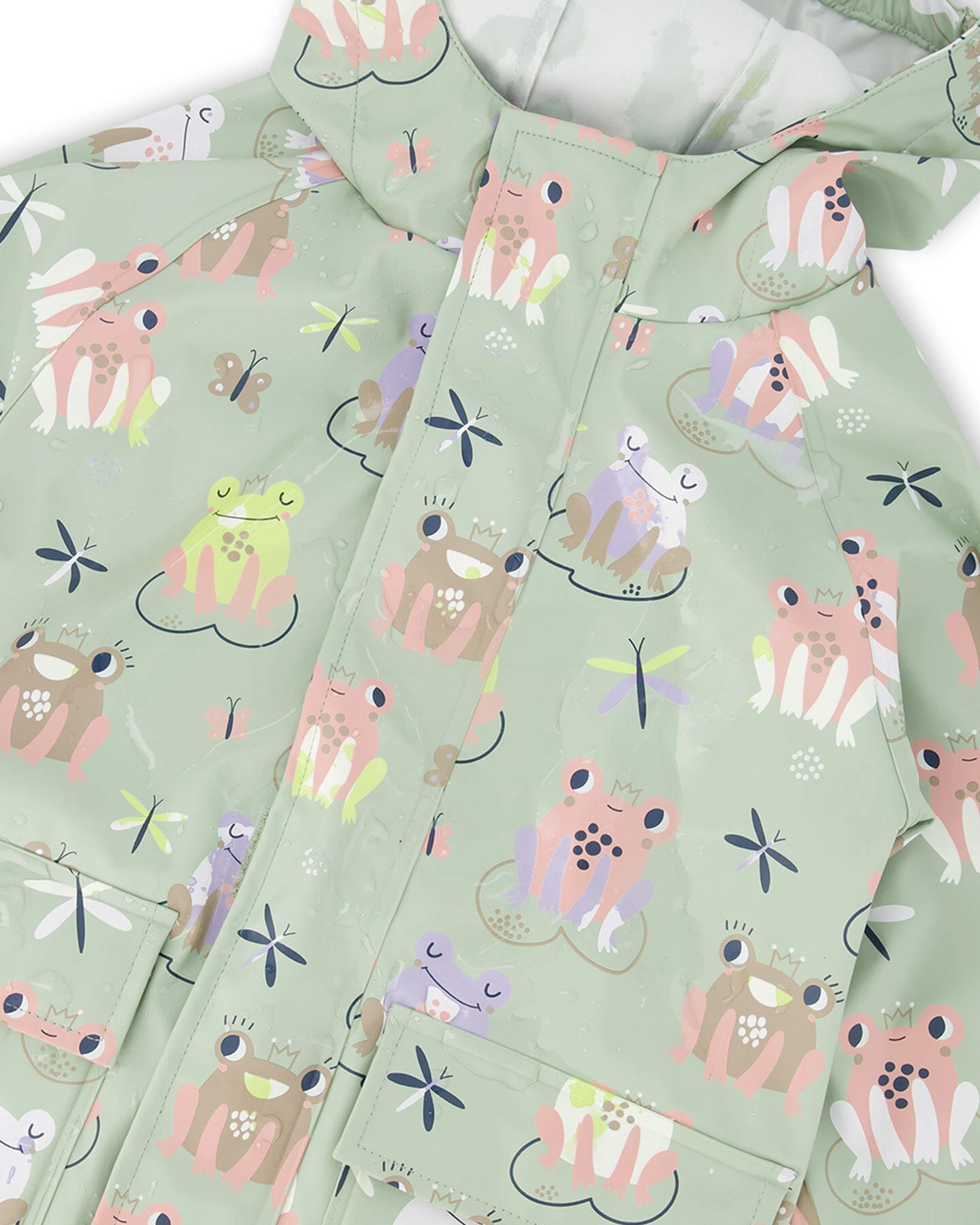 Deux par Deux Girls Rain Jacket In Polyurethane Frog Print