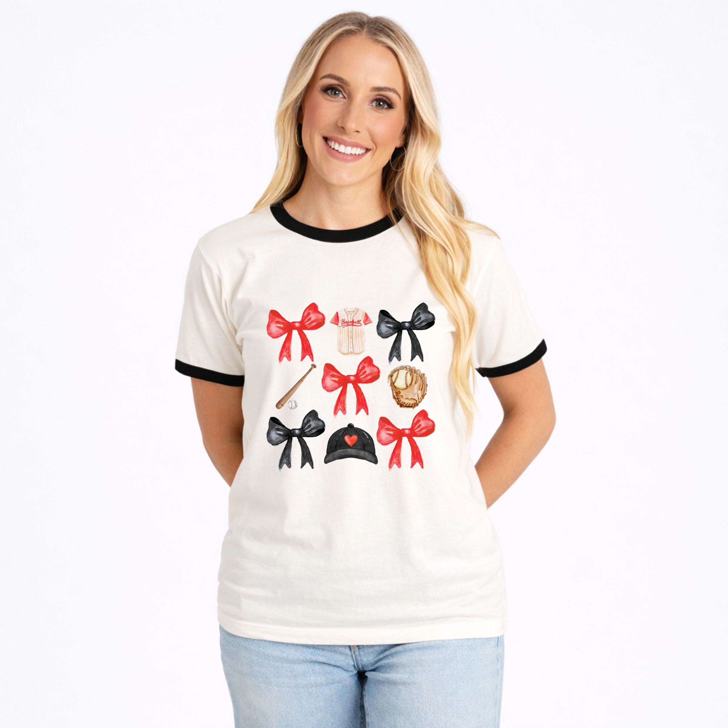 Simply Sage Market - Coquette Baseball Red Chart Women's Ringer Graphic T-Shirt