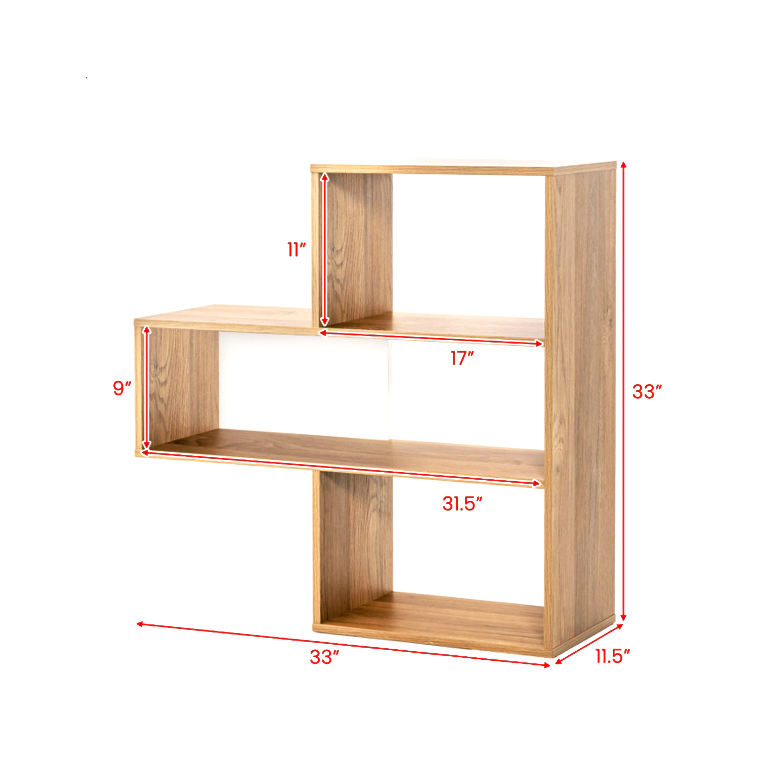 Hivvago Modern 3-Tier Open Bookcase with Curved Frame and Safety Anchor