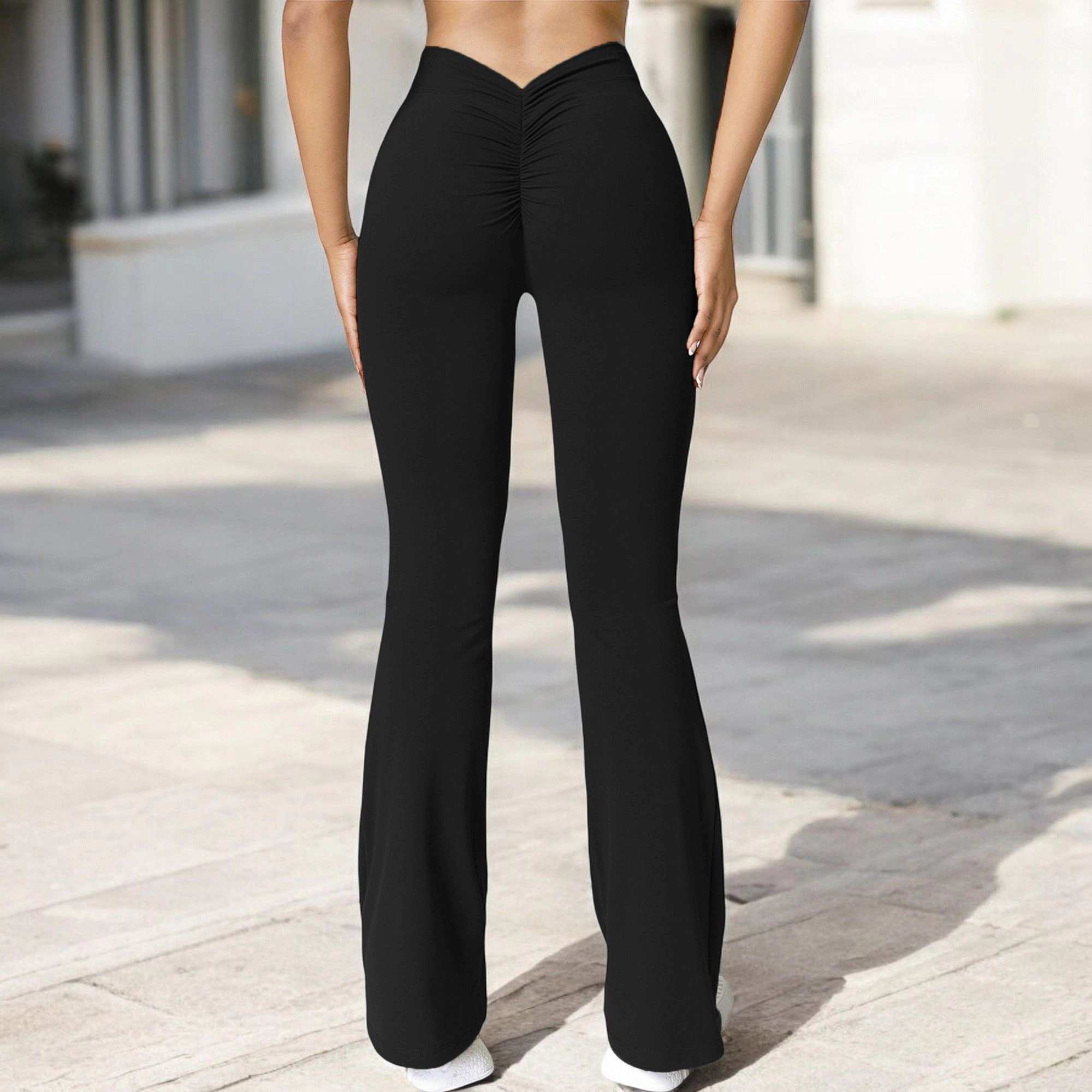 Anna-Kaci Women's High-Waist Flare Leg Pants with Stretch Fabric