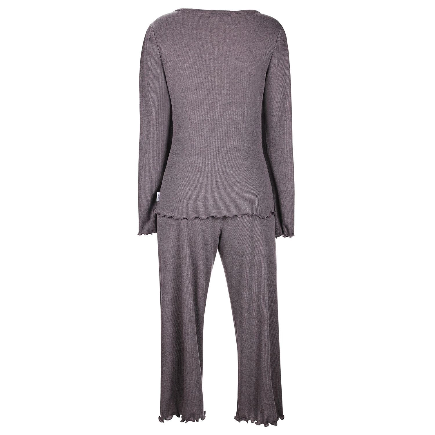 MeMoi Women's Ruffled Lettuce Edge Rib Long Sleeve and Capri Set