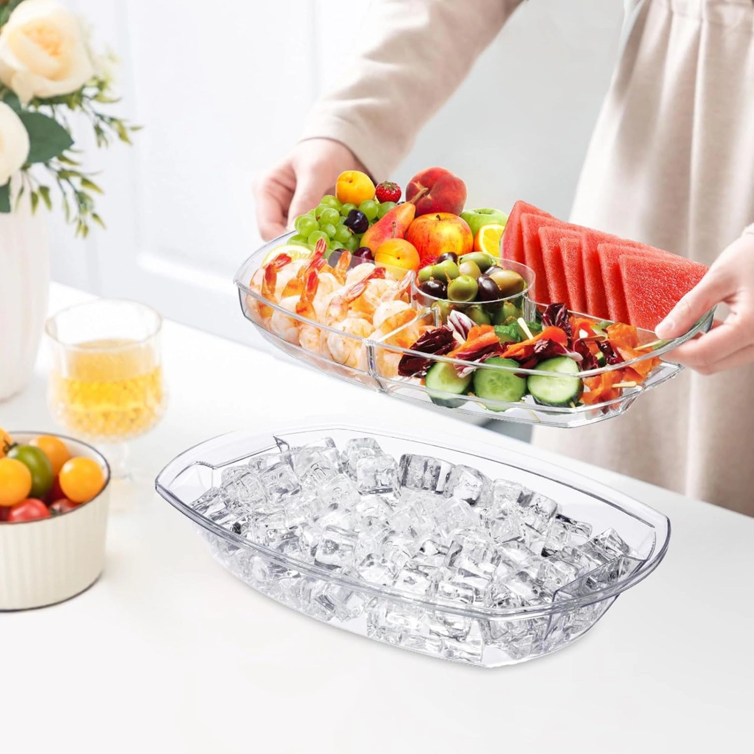 Stock Preferred Chilled Serving Platter with Lid and Ice Tray for Appetizers