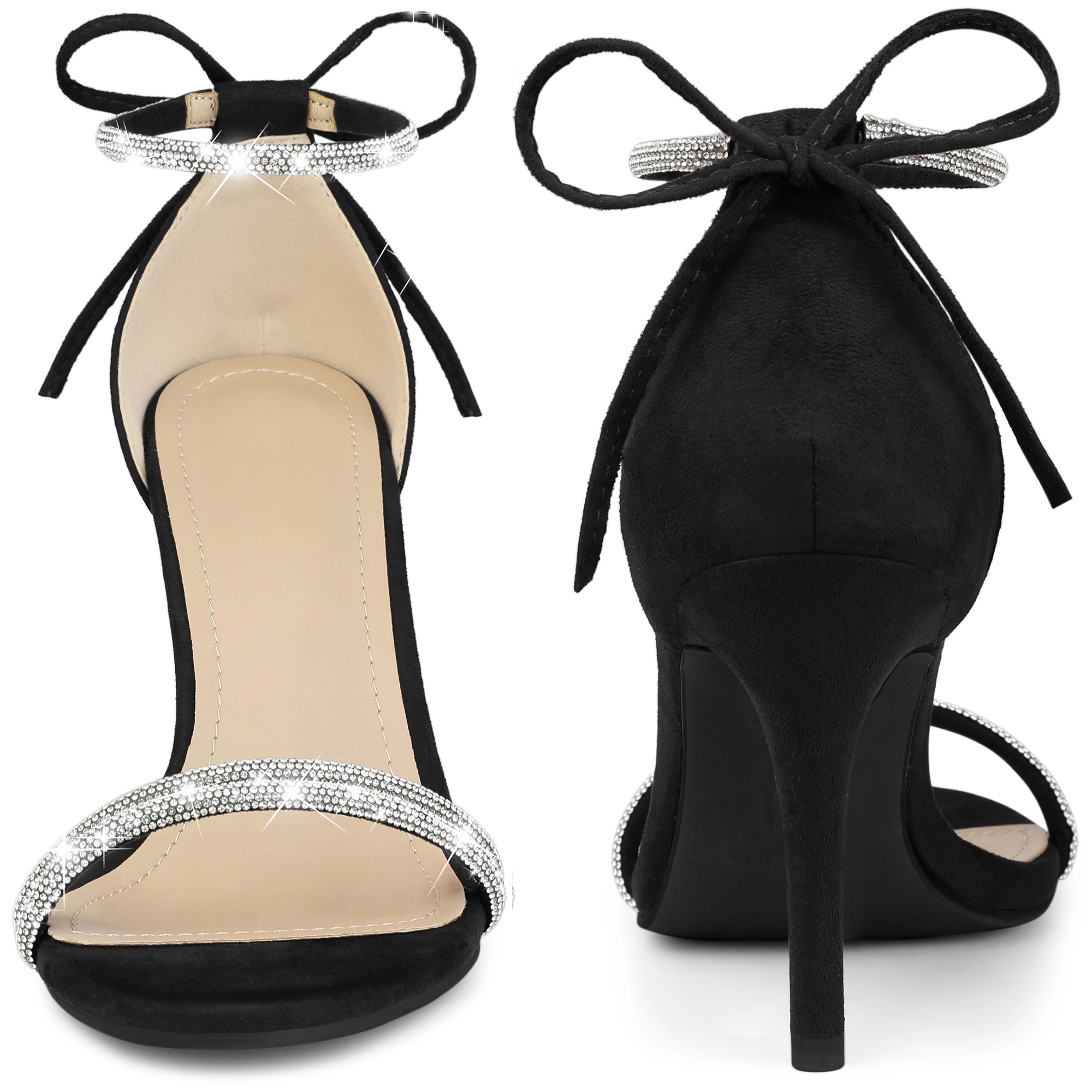 BLISSFUL STEP Women's Rhinestone Ankle Tie Stiletto Heels Wedding Sandals