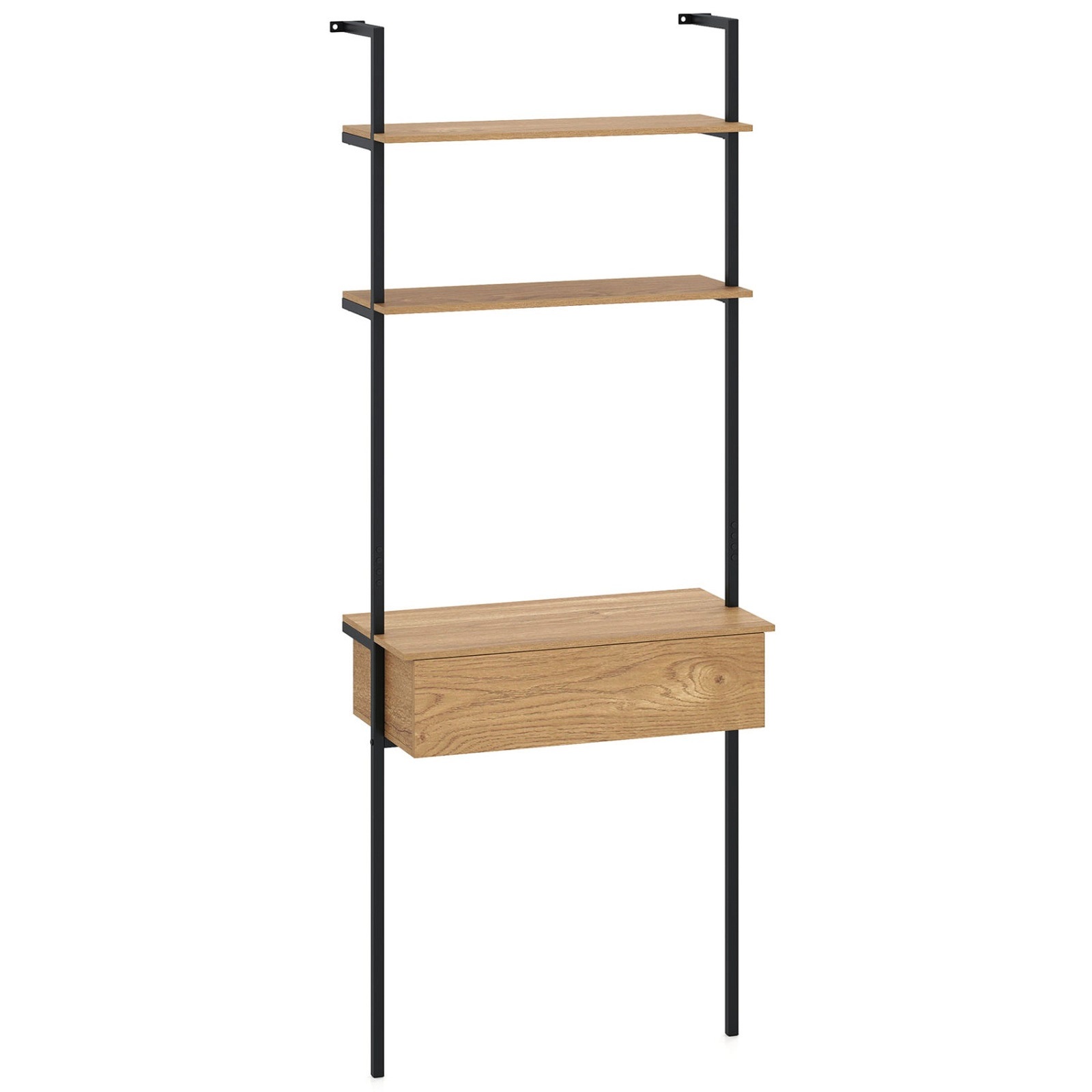 SUGIFT 73-in Tall 4-Tier 120-lb Capacity Natural Ladder Bookshelf with Drawer and Metal Frame Anti-Tipping Kits