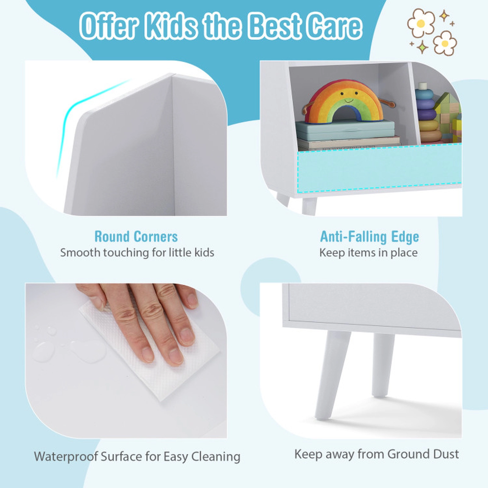 SUGIFT 5-Cube Kids Bookshelf and Toy Organizer with Anti-Tipping Kits Light Gray