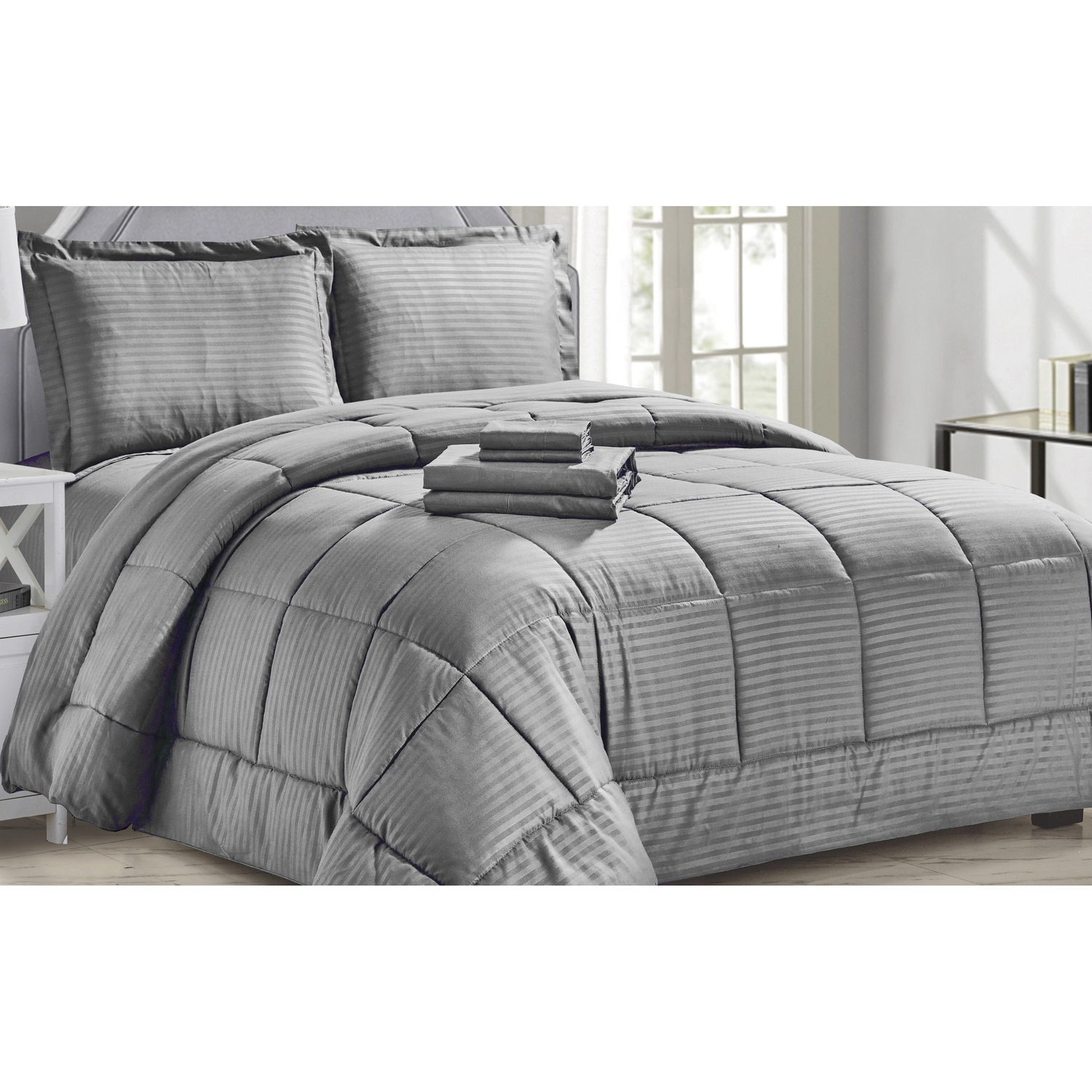 Plazatex Embossed Dby Stripe 8 Piece s Comforter Bed In A Bag Set