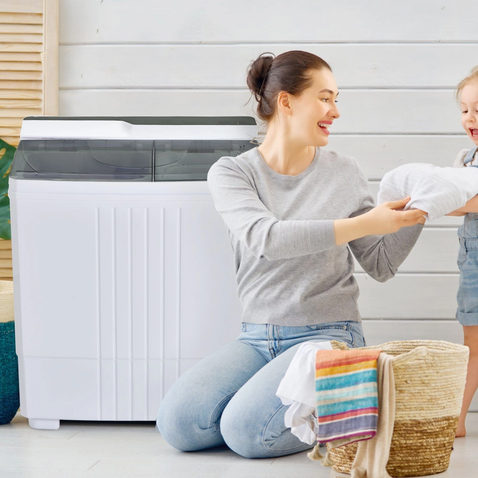 SlickBlue Portable Twin Tub Washing Machine, 8 Lbs, Compact, Gray & White