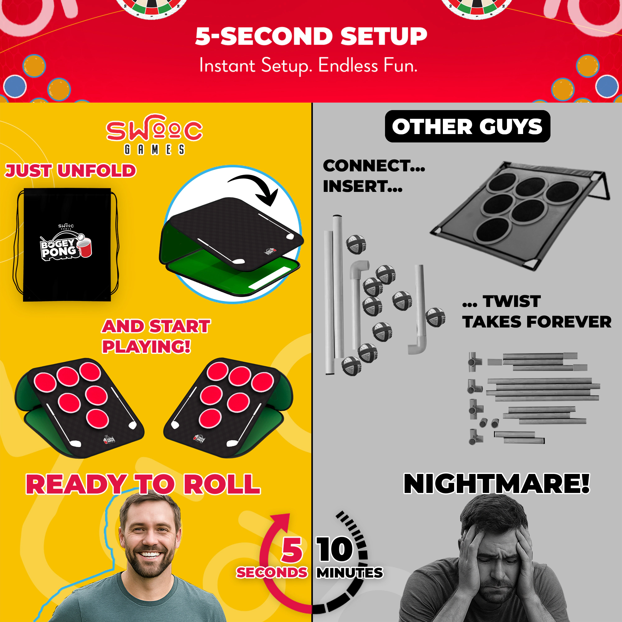 Swooc Games | Bogey Pong™ | 3-in-1 Backyard Pong Golf Game Set