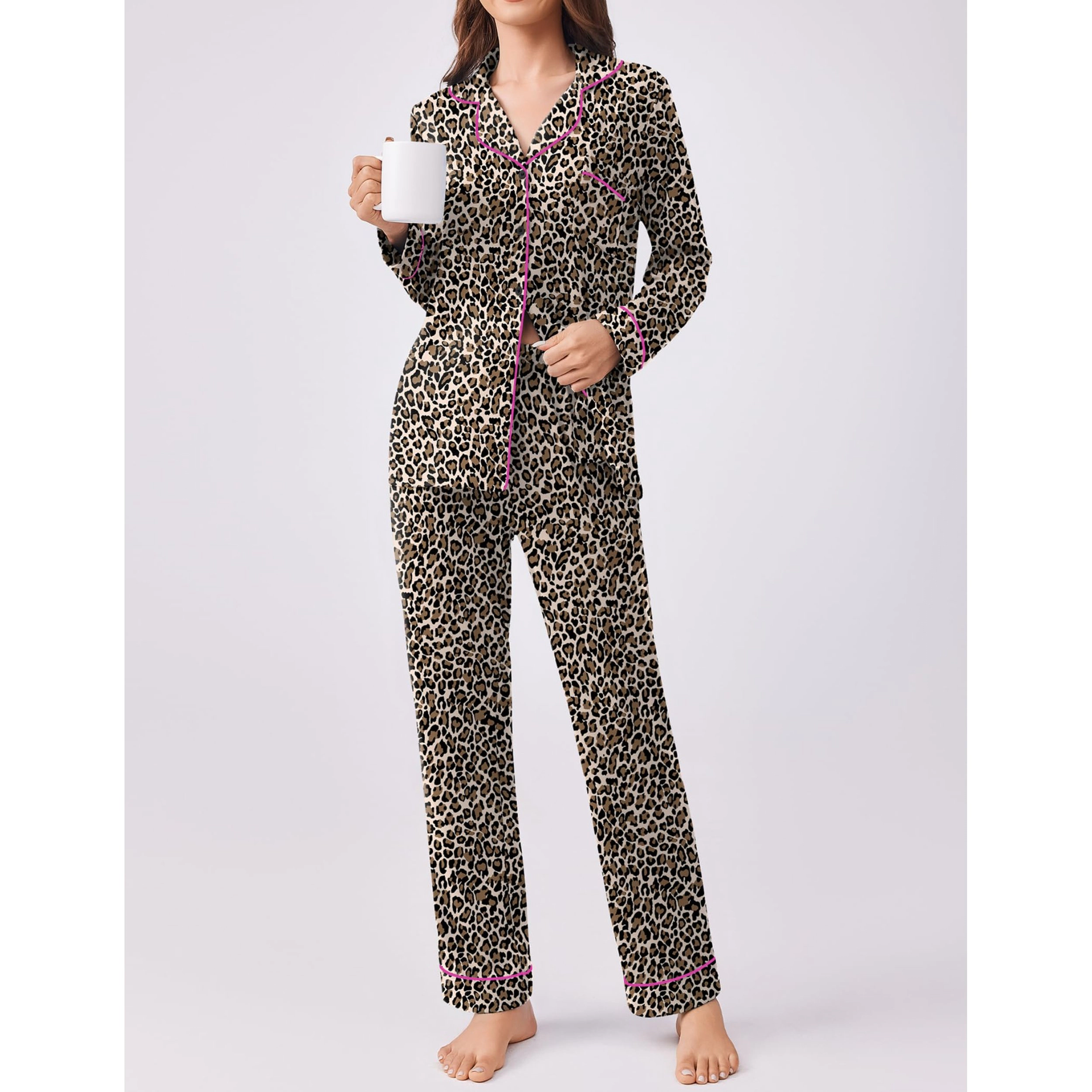 Ekouaer Womens Pajamas Set 2 Piece Button Down Sleepwear Soft Long Sleeve Top and Pants Pjs Lounge