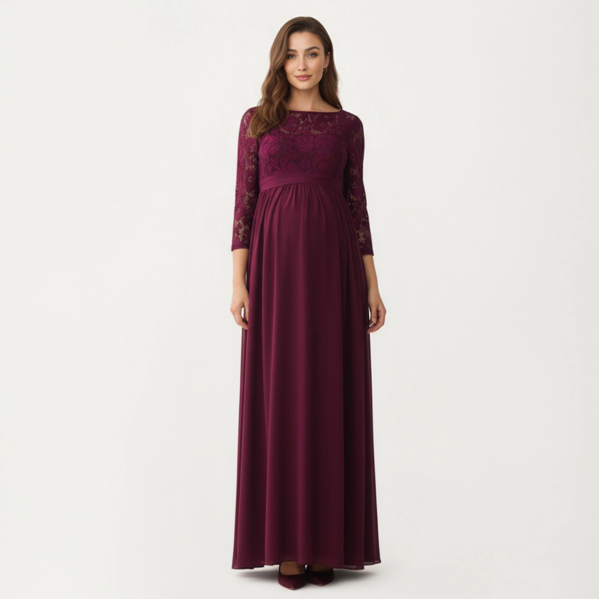 Anna-Kaci Women's Lace Bodice Maternity Sheer Three-Quarter Sleeves Maxi Dress