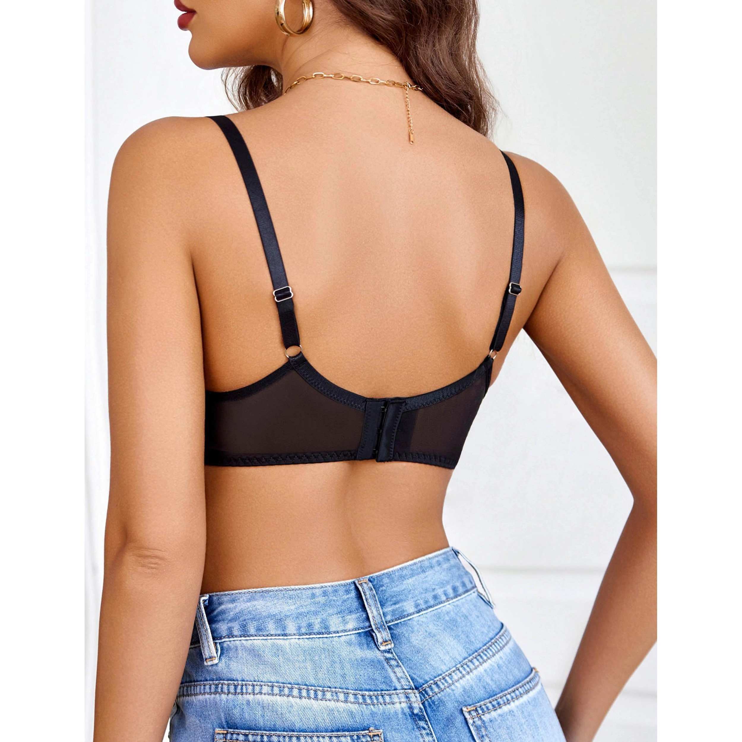 Avidlove Women's Lace Mesh Balconette Underwire Unlined Bra