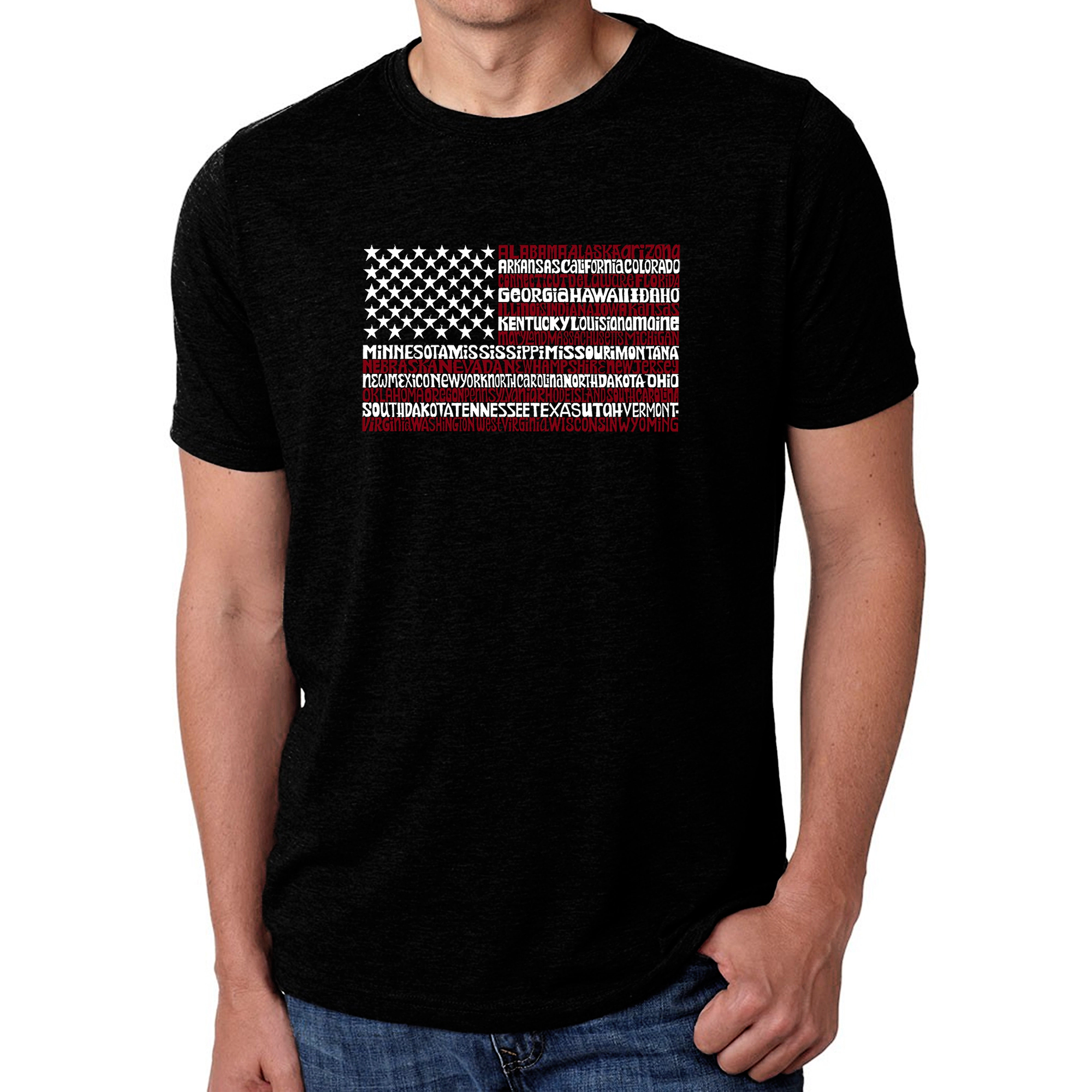 LOS ANGELES POP Art Men's Cotton/Poly Blend Word T-Shirt - 50 States USA Flag