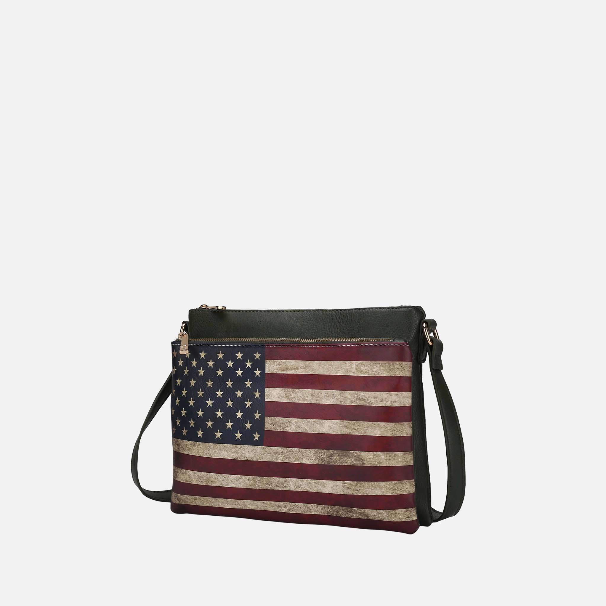 Mia K Collection Madeline Crossbody Bag - Patriotic Flag Print Vegan Leather