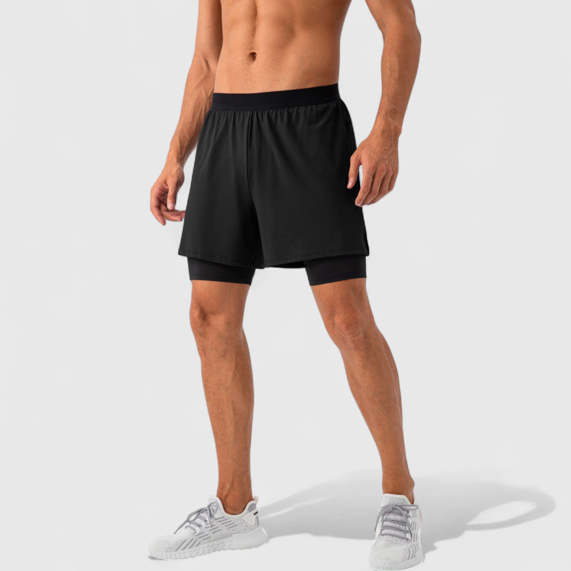 Anna-Kaci Men's 2-in-1 Training Shorts with Inner Compression Layer and Elastic Waistband