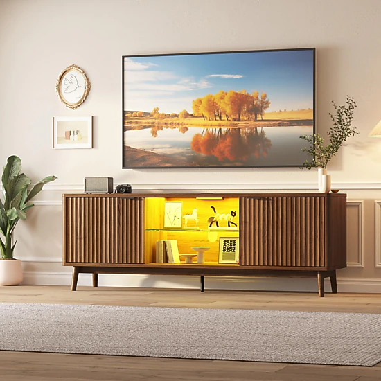 BebreezChic TV Stand Entertainment Center with Storage Cabinets,Media TV Console Table for UP to 80" Television Stands