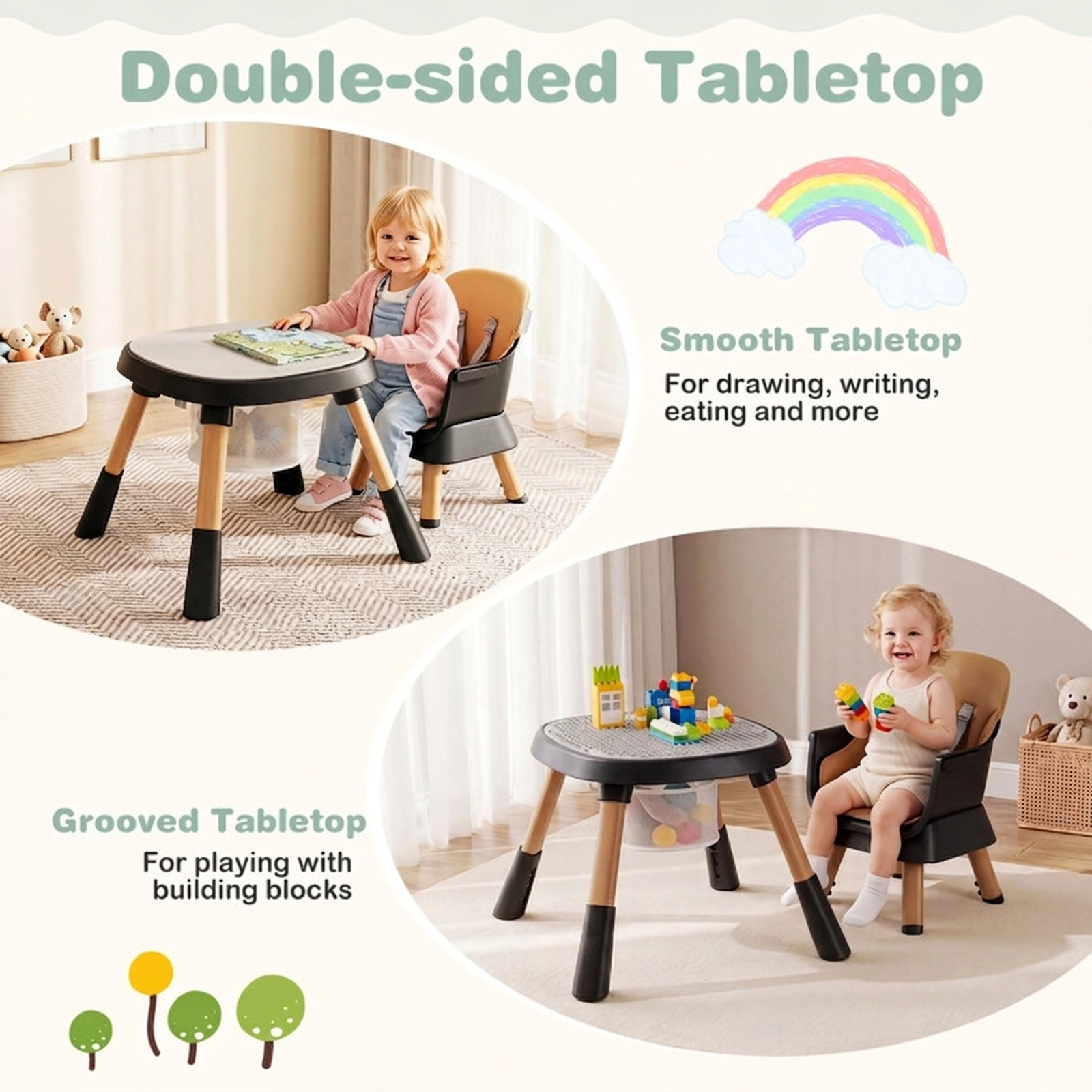 SUGIFT 16-in-1 Convertible Baby High Chair Activity Center & Booster Seat 44-lb Capacity Ages 6 Months-3 Years Black