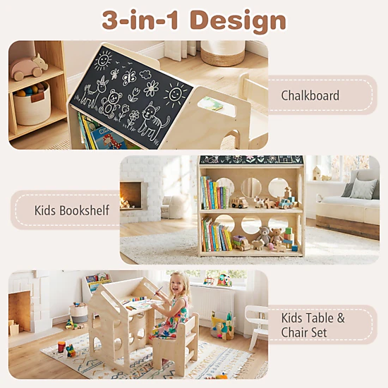 Hivvago House-Shaped Wooden Activity Kids Table Chair Set, Color