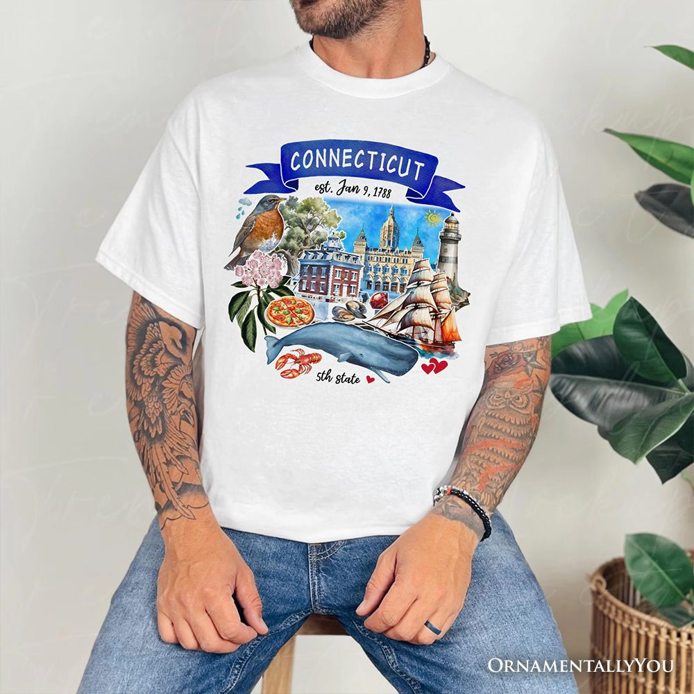 OrnamentallyYou Unisex Artistic Connecticut State Themes And Landmarks T-Shirt