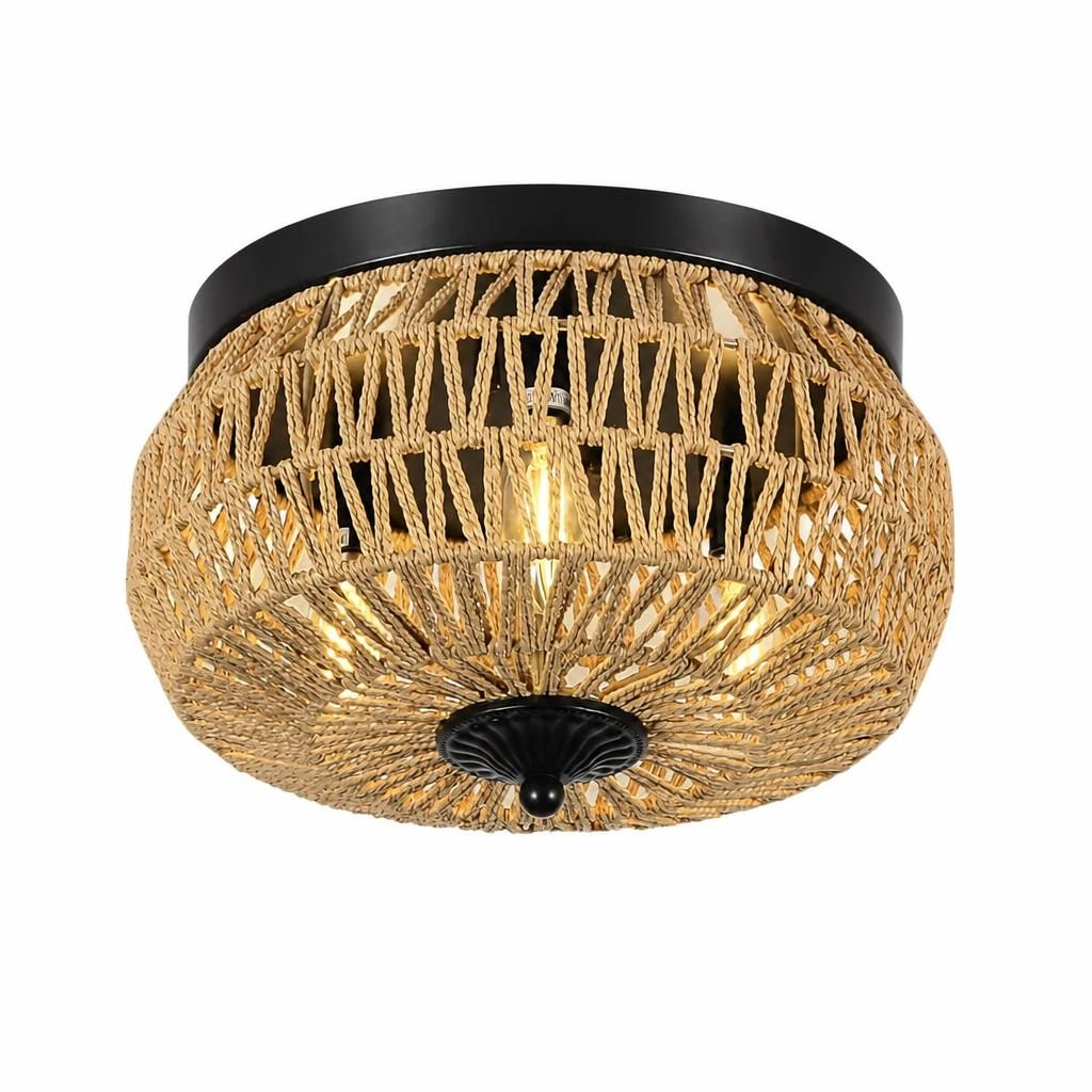 ELEMENT ACE Round Rattan Metal Flush Mount Ceiling Light