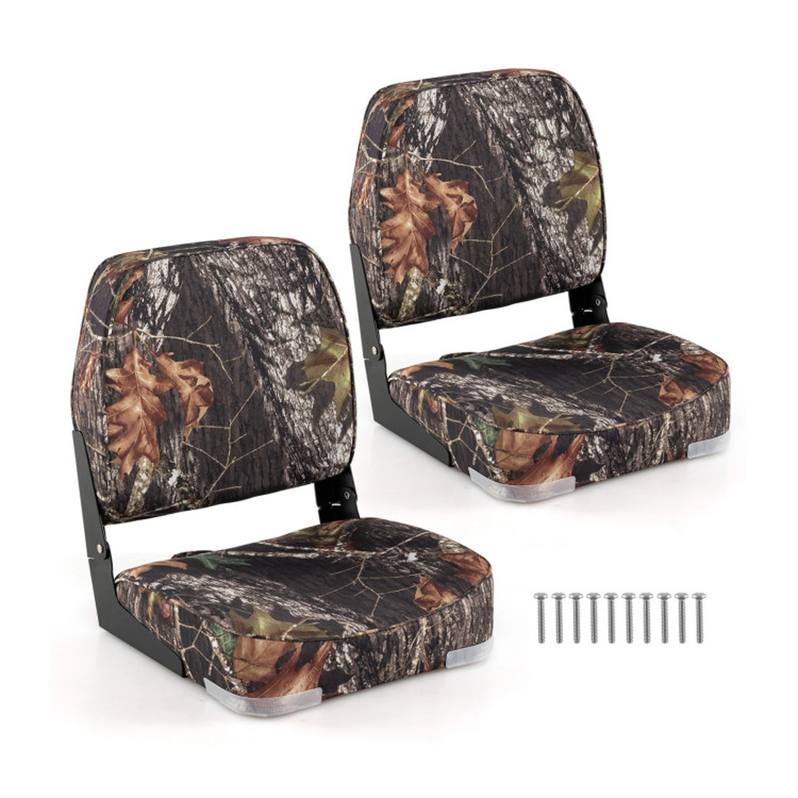 SUGIFT 2-Pack Camouflage Folding Low Back Boat Seats with Fixing Bolts 16-in W 18-in D 18-in H 330-lb Seat Capacity