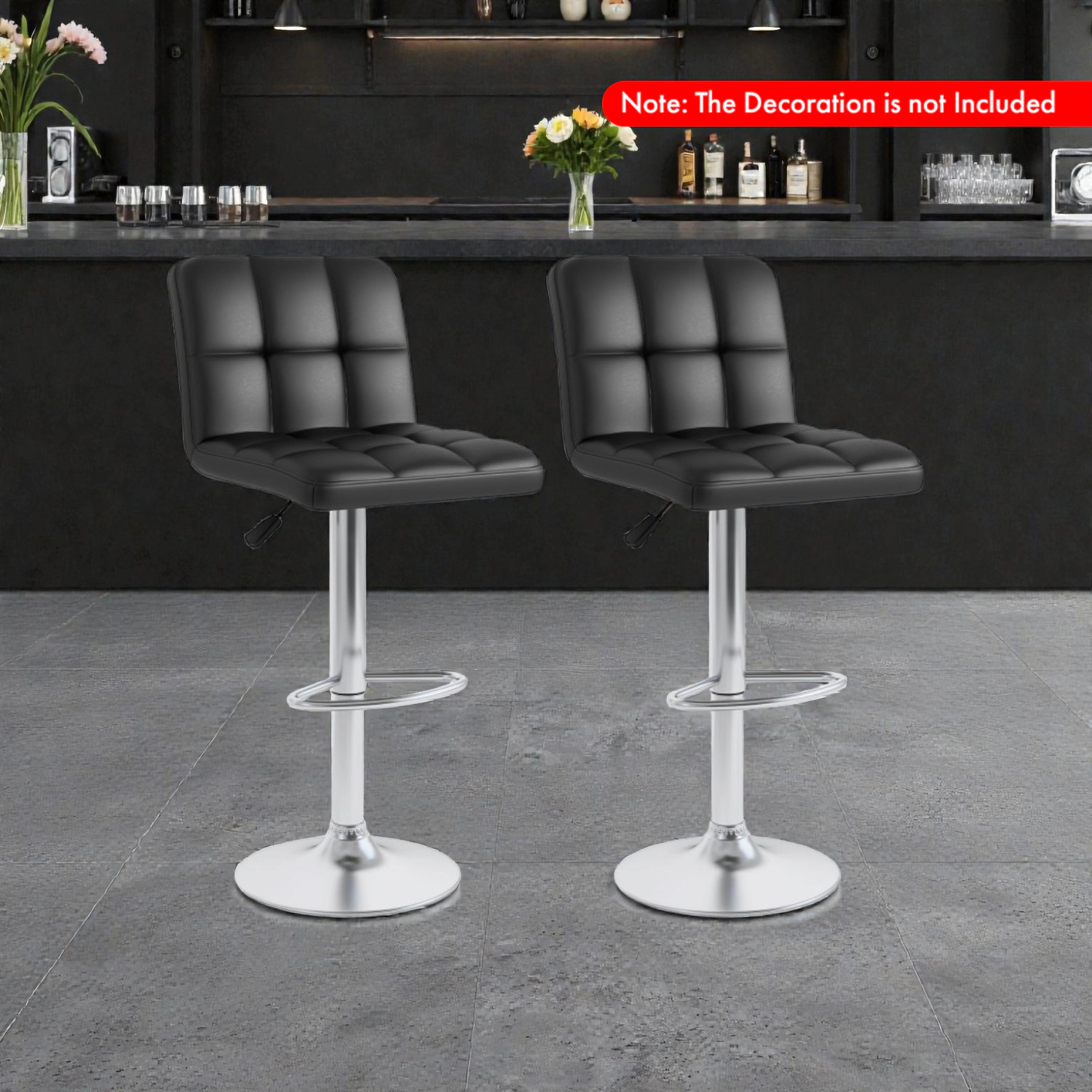 Hivvago Adjustable Swivel Bar Stools with Square Seats Backrests and Footrests - Set of 2