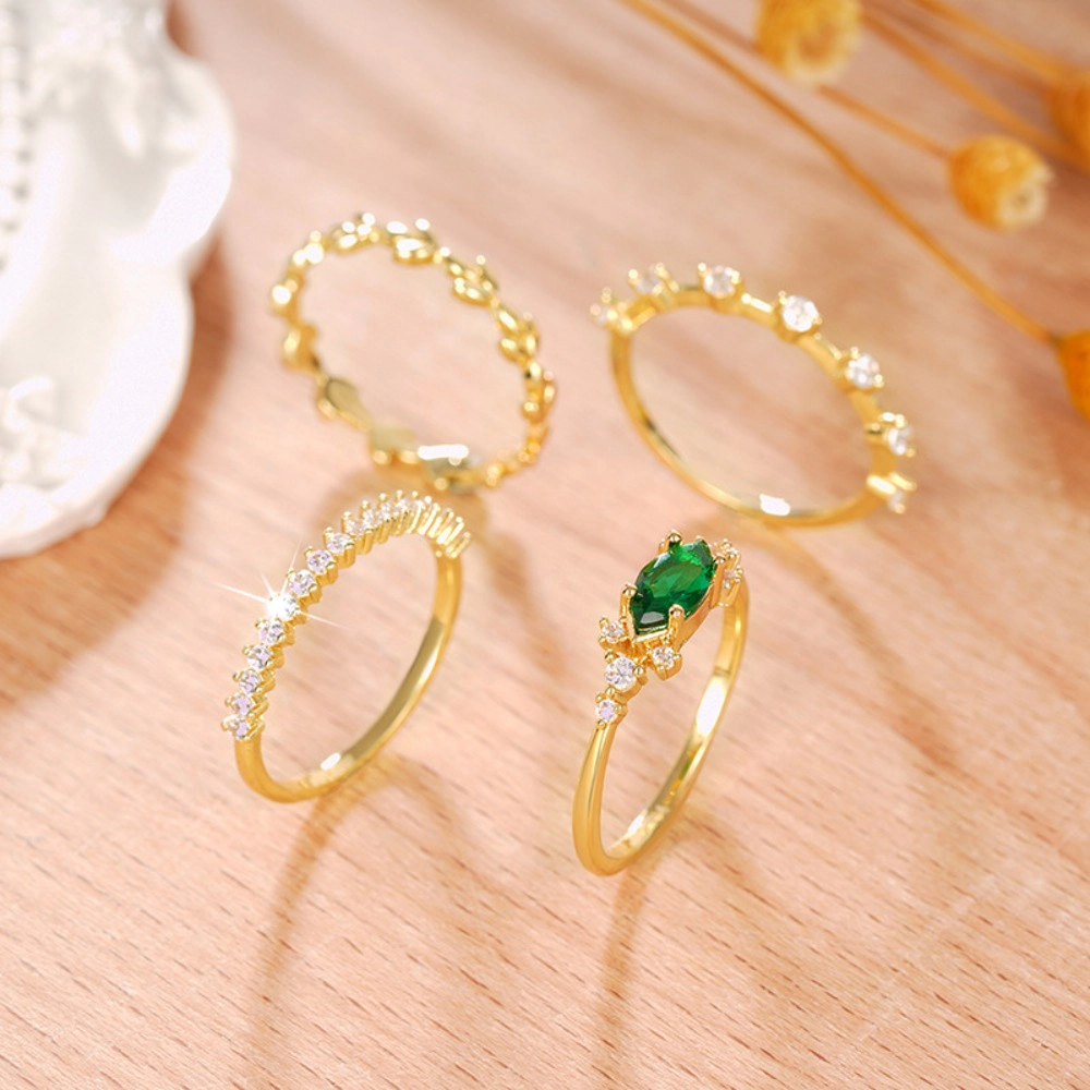 4-Piece Set Dainty Rings with Claw-Set Marquise Cubic Zirconia for Women