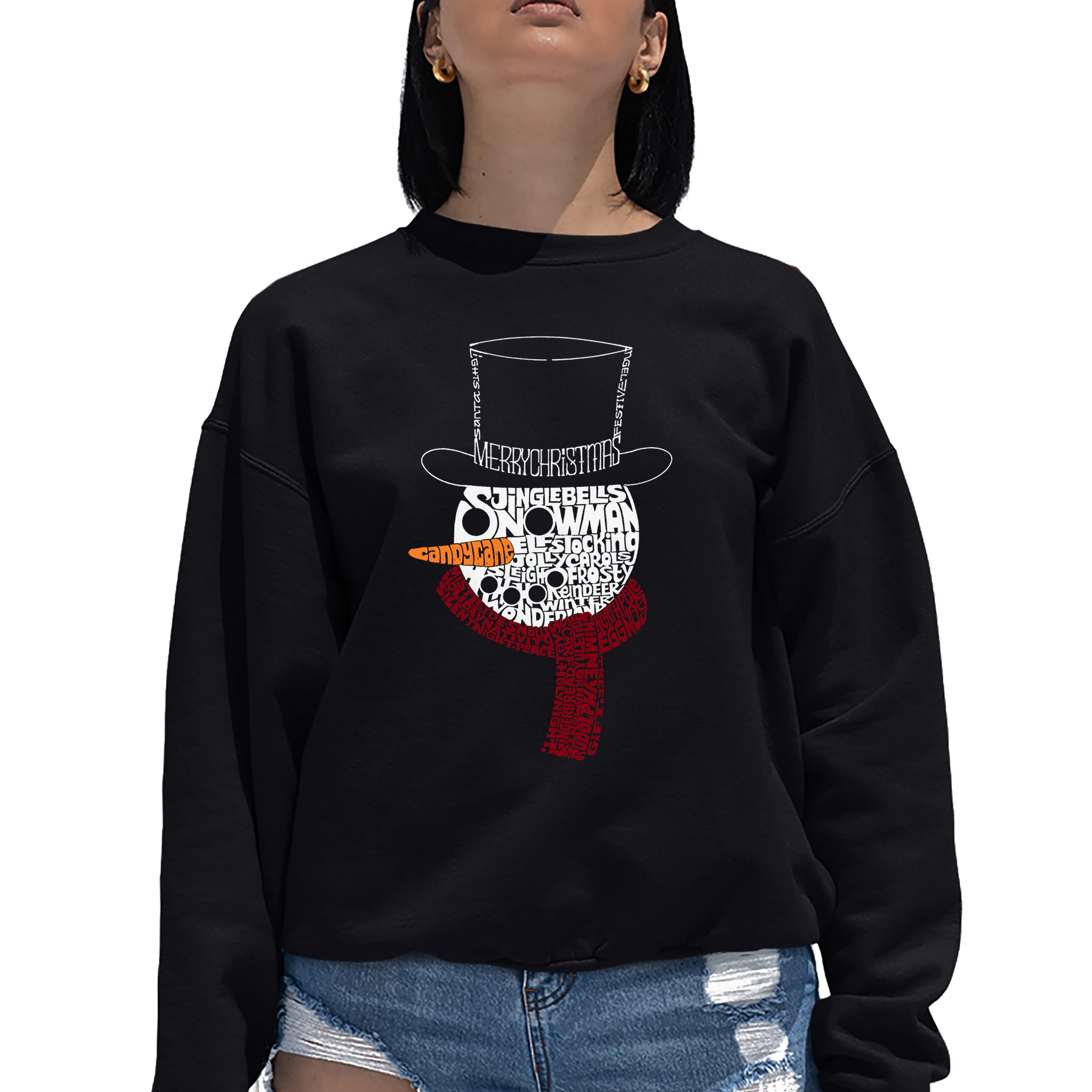 LA Pop Art Snowman Face - Women's Word Crewneck Sweatshirt