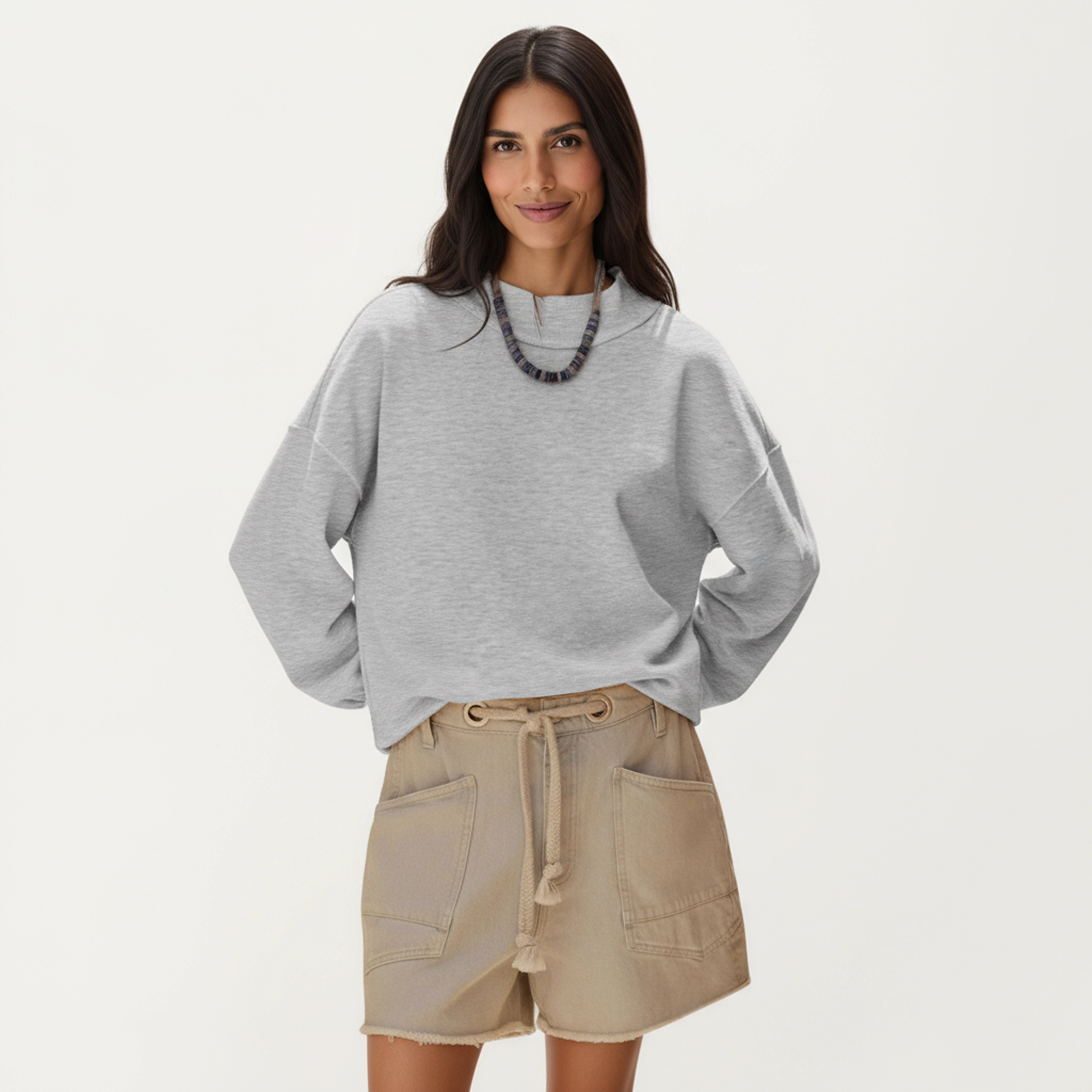 Anna-Kaci Women's Crew Neck Ribbed Cuff Relaxed Fit Long Sleeve Pullover Top