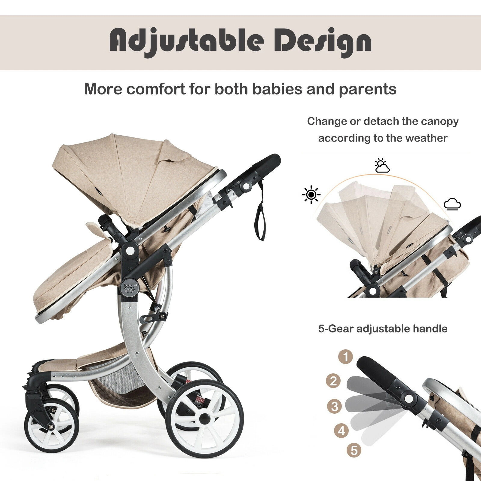 SlickBlue Foldable Infant Stroller with Adjustable Canopy and Safety Harness