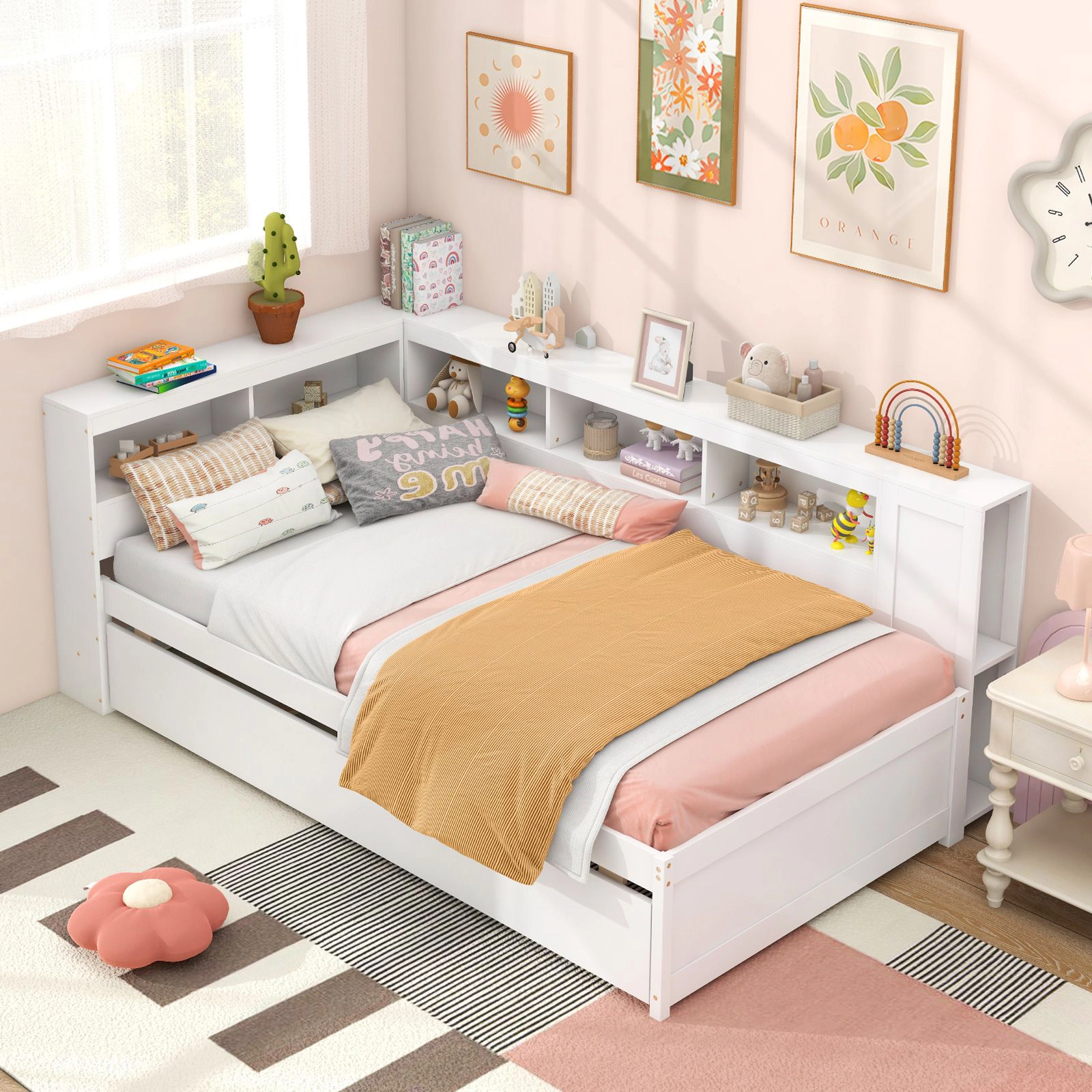 SlickBlue Twin Daybed with Trundle and Storage Cubes